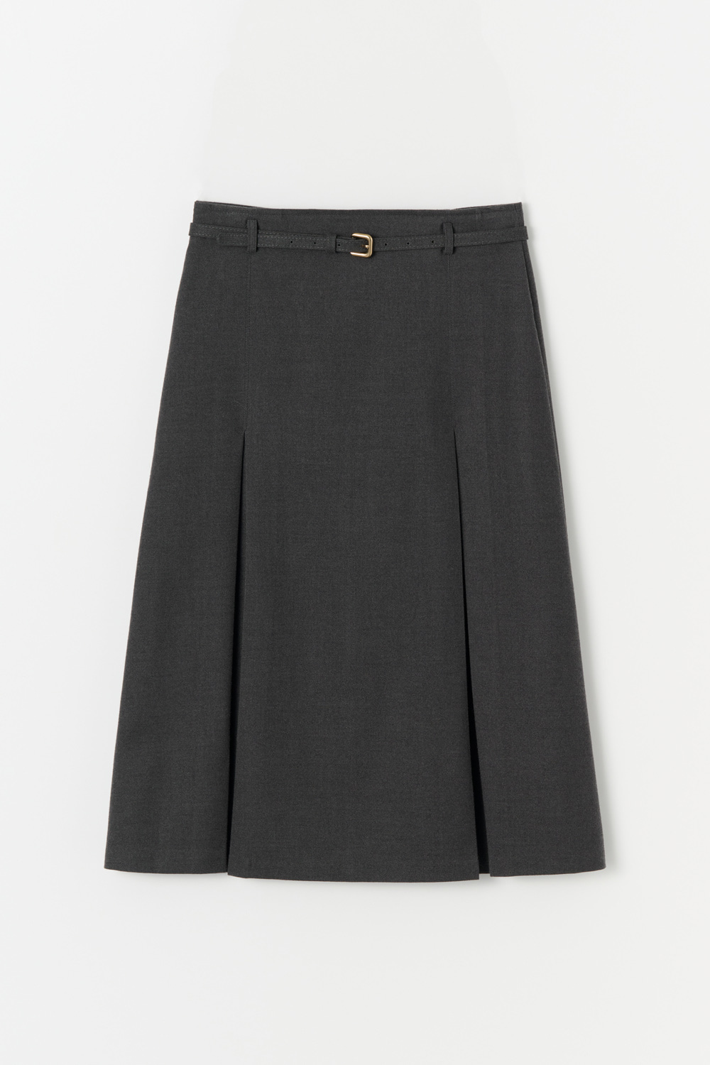 B Wool Classic Belt Skirt_Charcoal