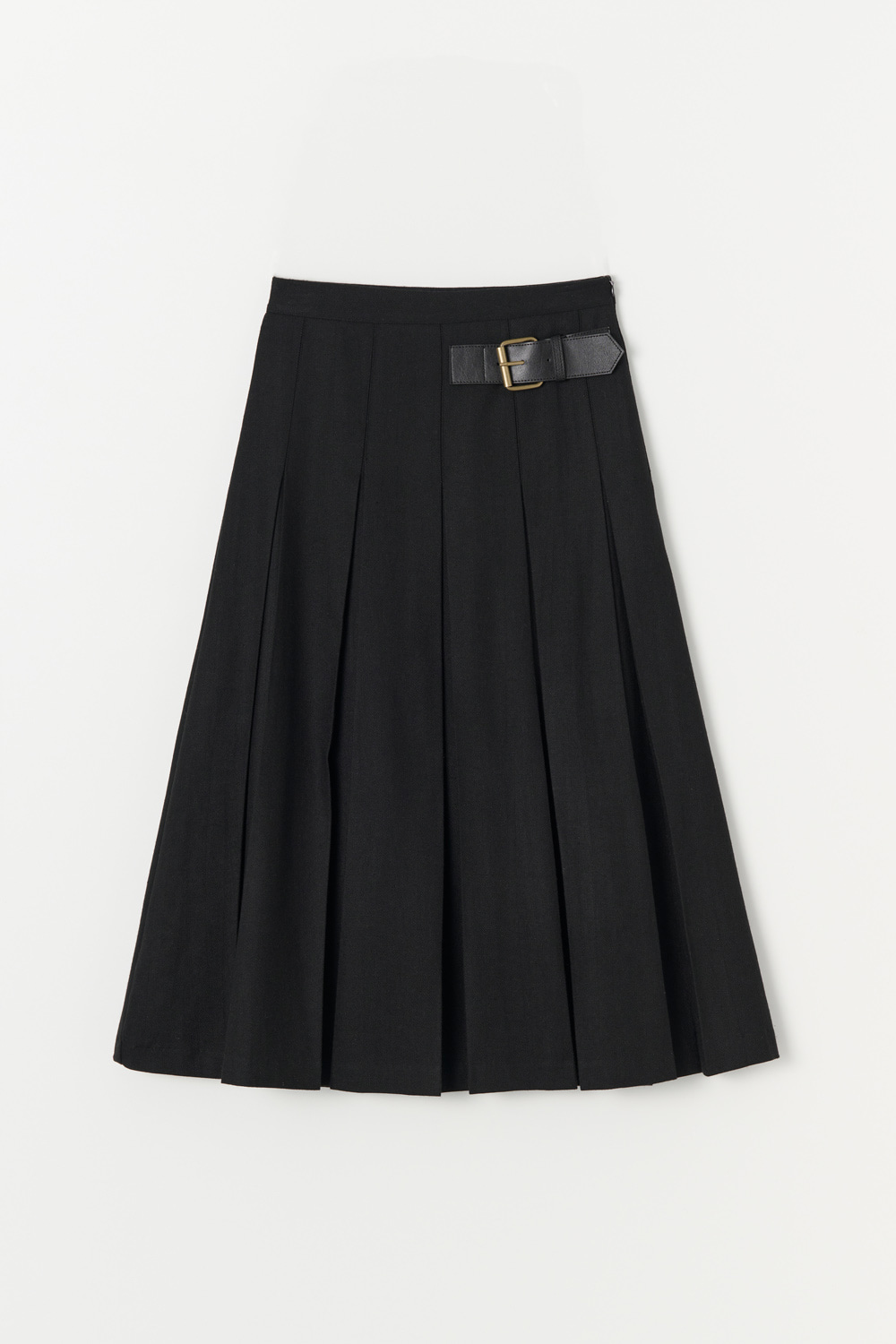 B Buckle Wool Pleats Skirt_Black