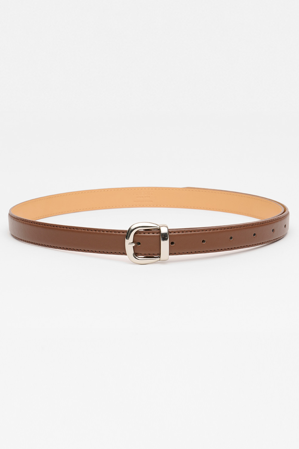 Solid Classic Leather Belt_Brown Silver