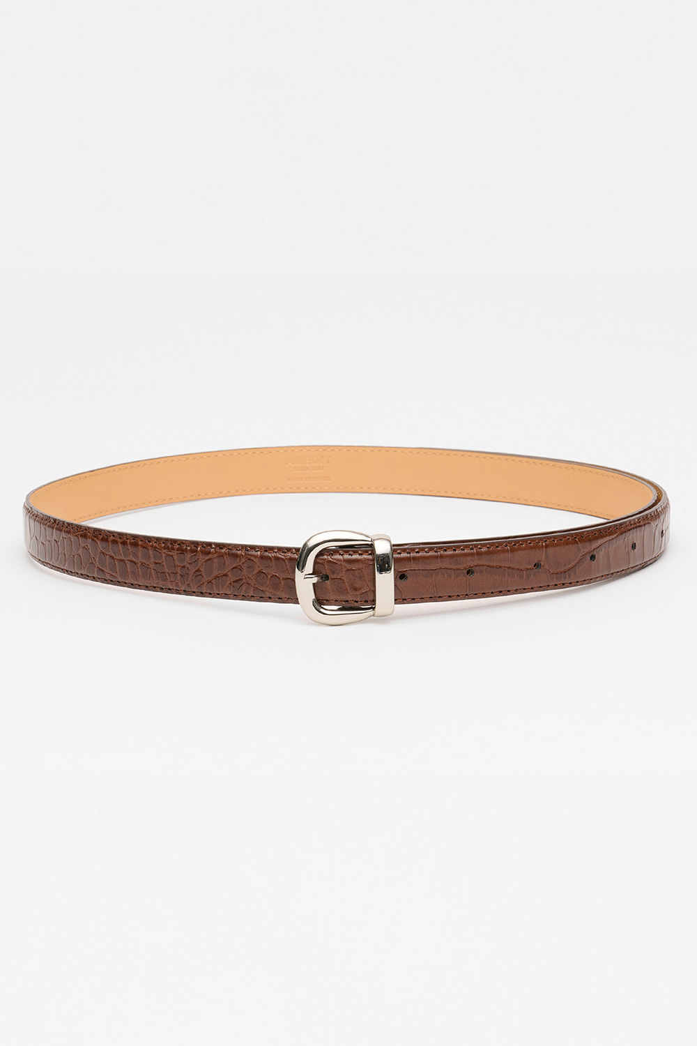 Croc Classic Leather Belt_Brown Silver