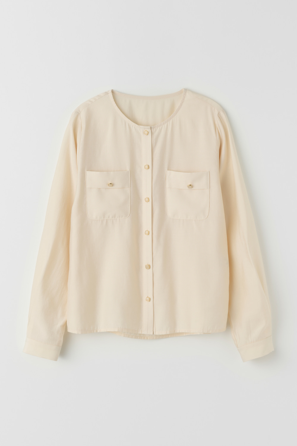 Silky Button Point Blouse_Butter