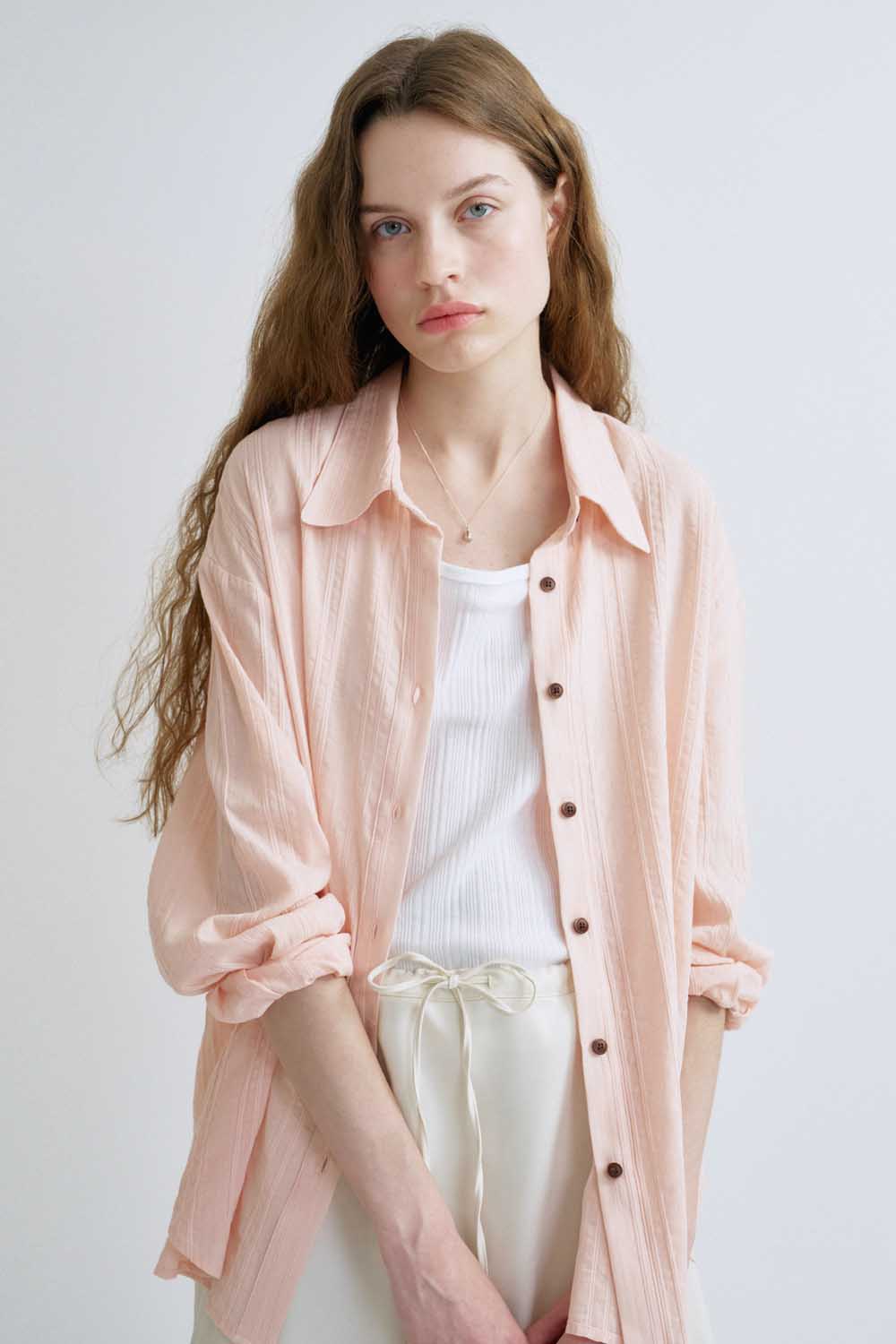 S Texture Stripe Shirt_Pink