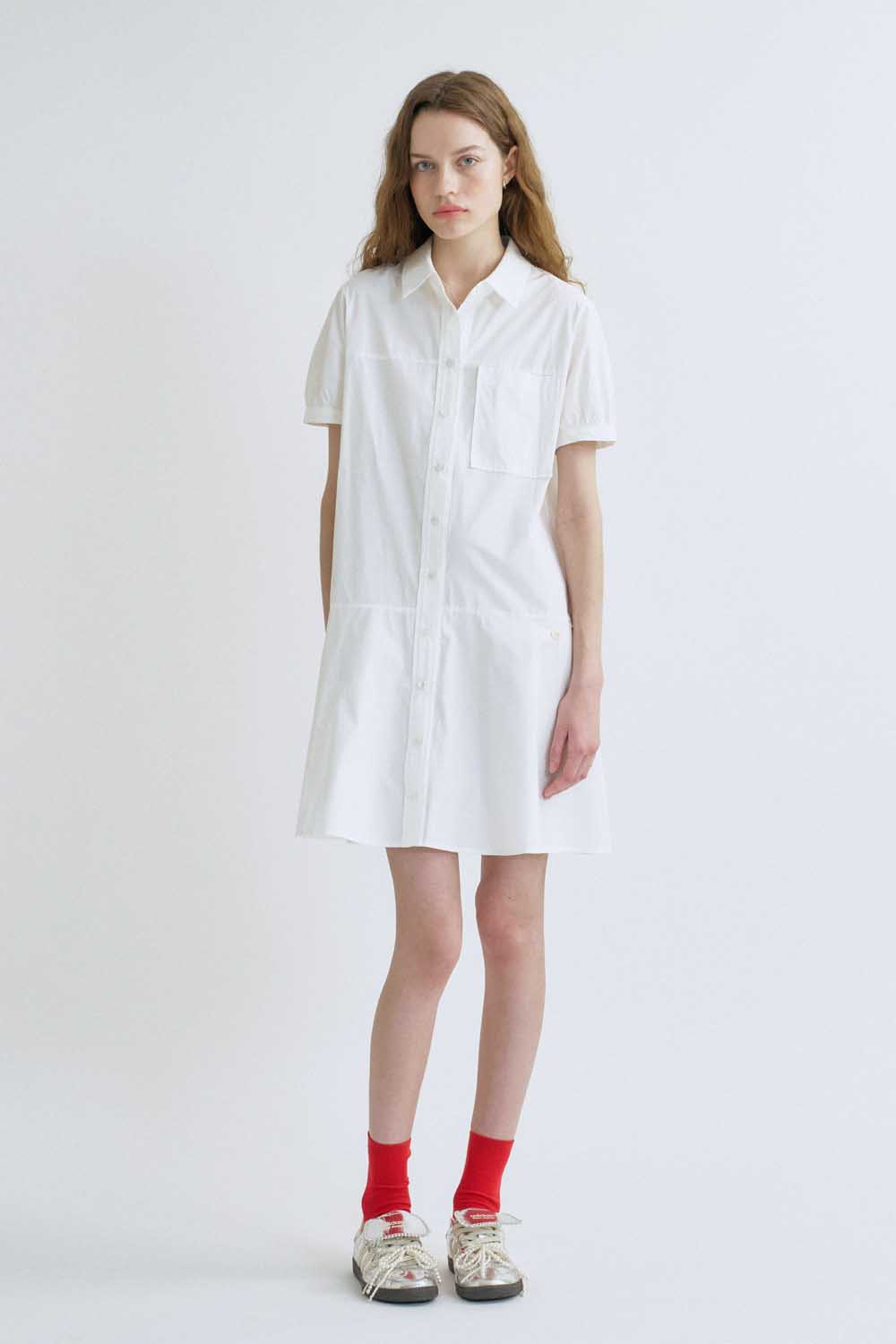 S Flare Half Shirt Dress_White