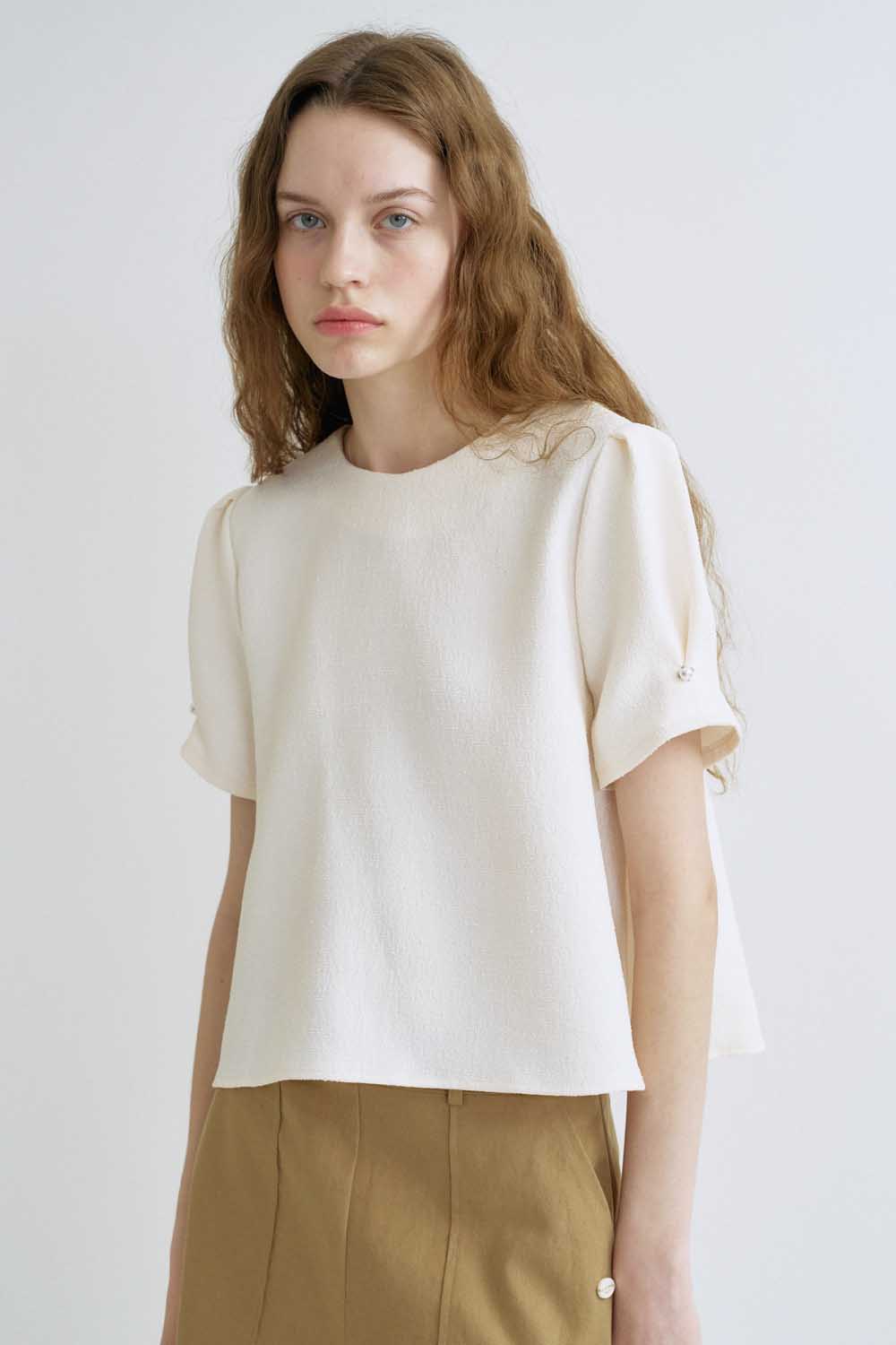 S Summer Button Tweed Blouse_Ivory