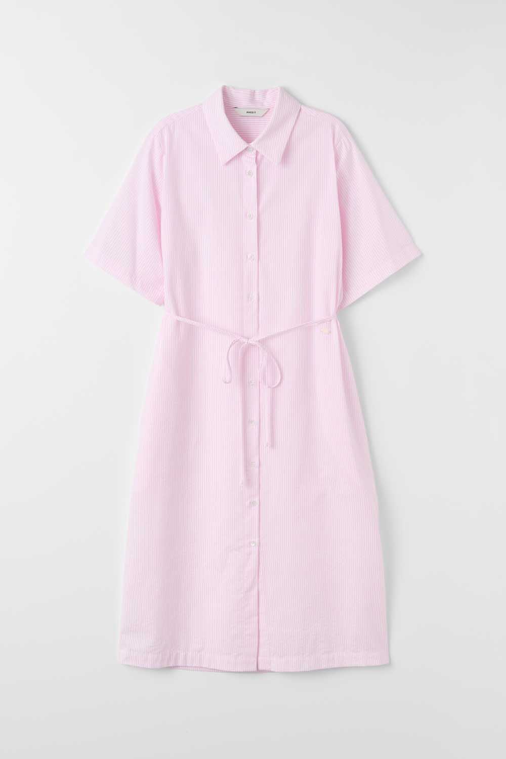 S Stripe Daily Half Shirt Dress_Pink