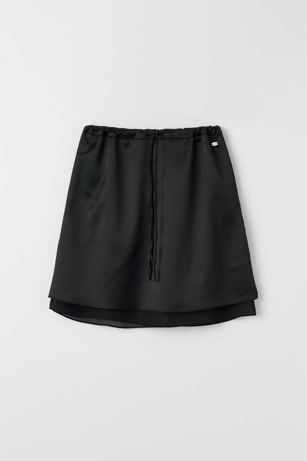 S Satin layerd Midi Skirt_Black