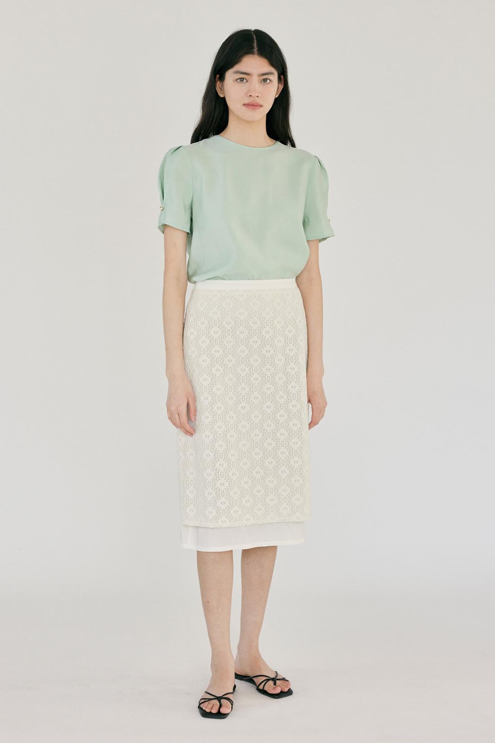 H Carina Lace Layered Skirt_Cream