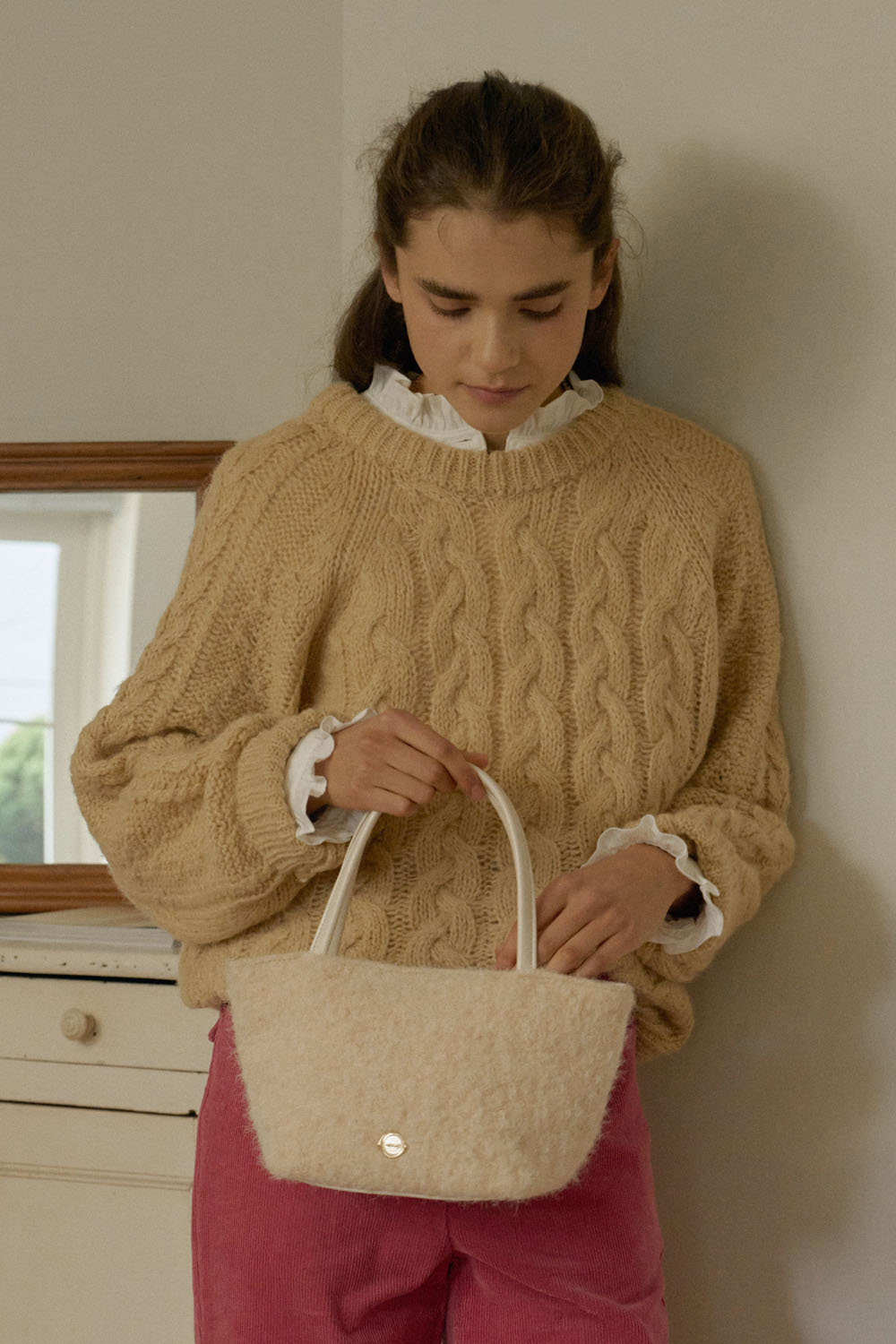 T Hairy Wool Tote Bag_Butter