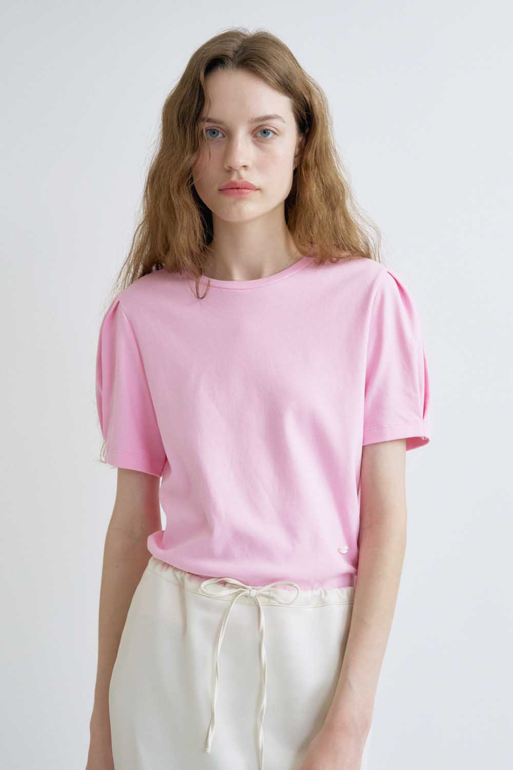 S Puff Sleeve Half Tshirt_Pink