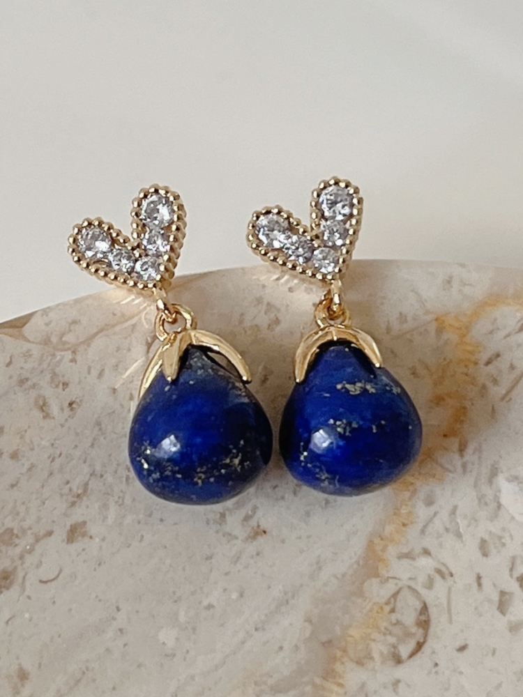 Heart Silver post Lapis Razuli gemstone earring