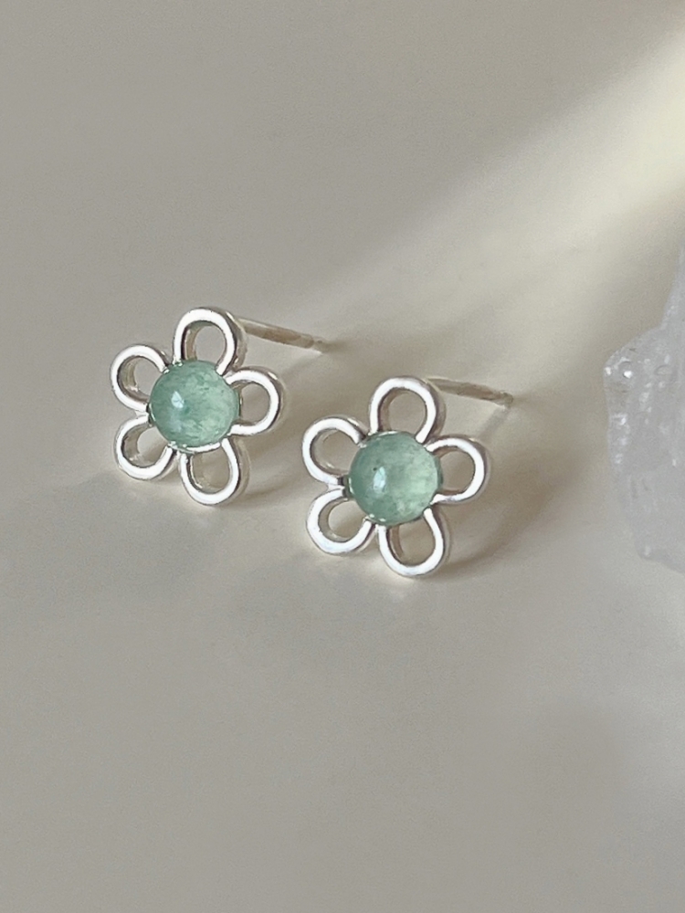 Silver 925 Green Aventurin gemstone flower earrings