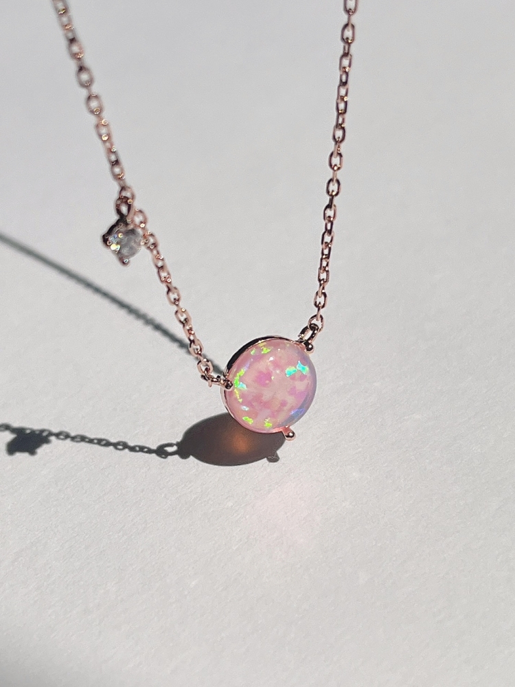 rose gold chain pink opal gemstone necklace