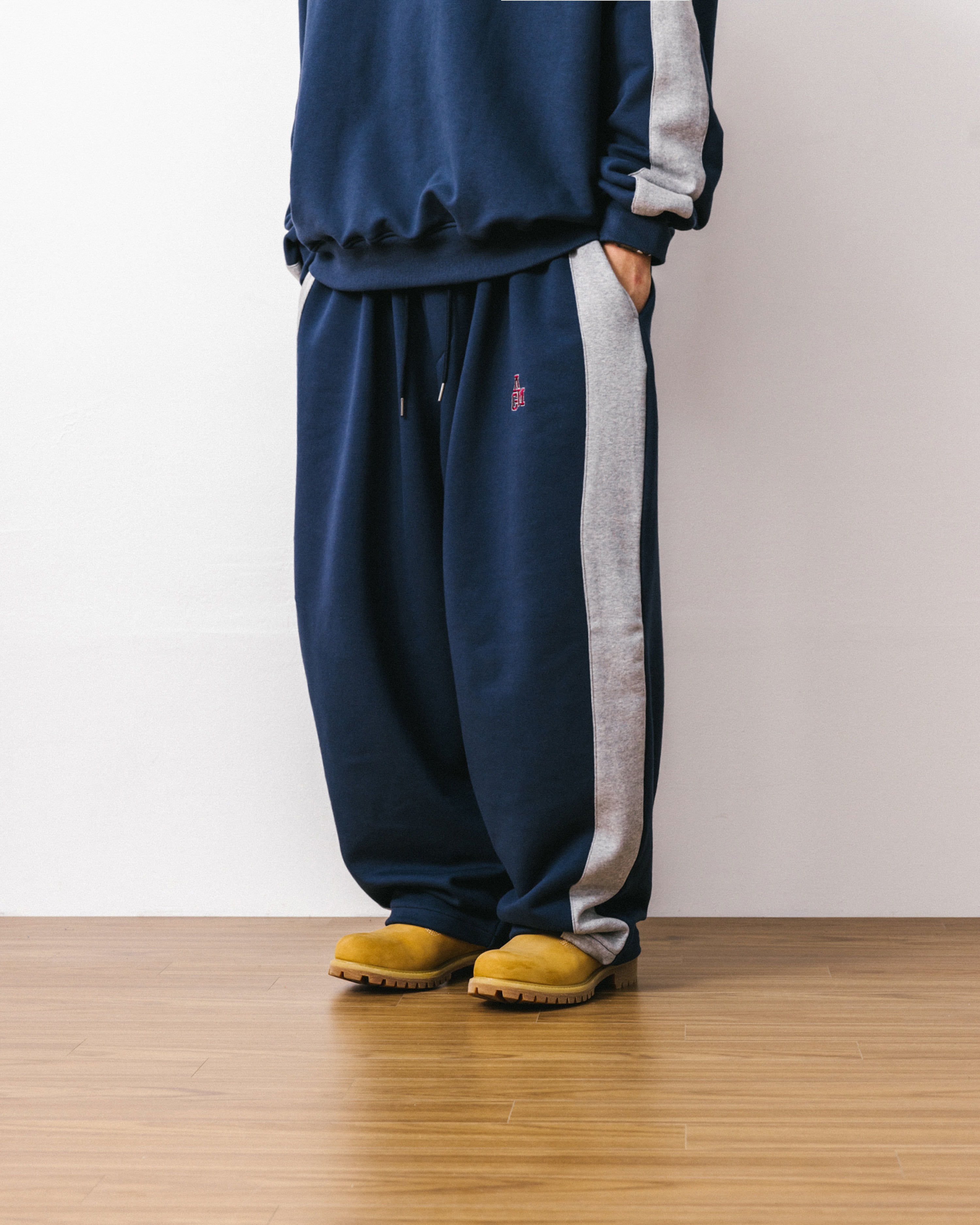 [AG] Two-Tone Sweat Loose Pants - Navy