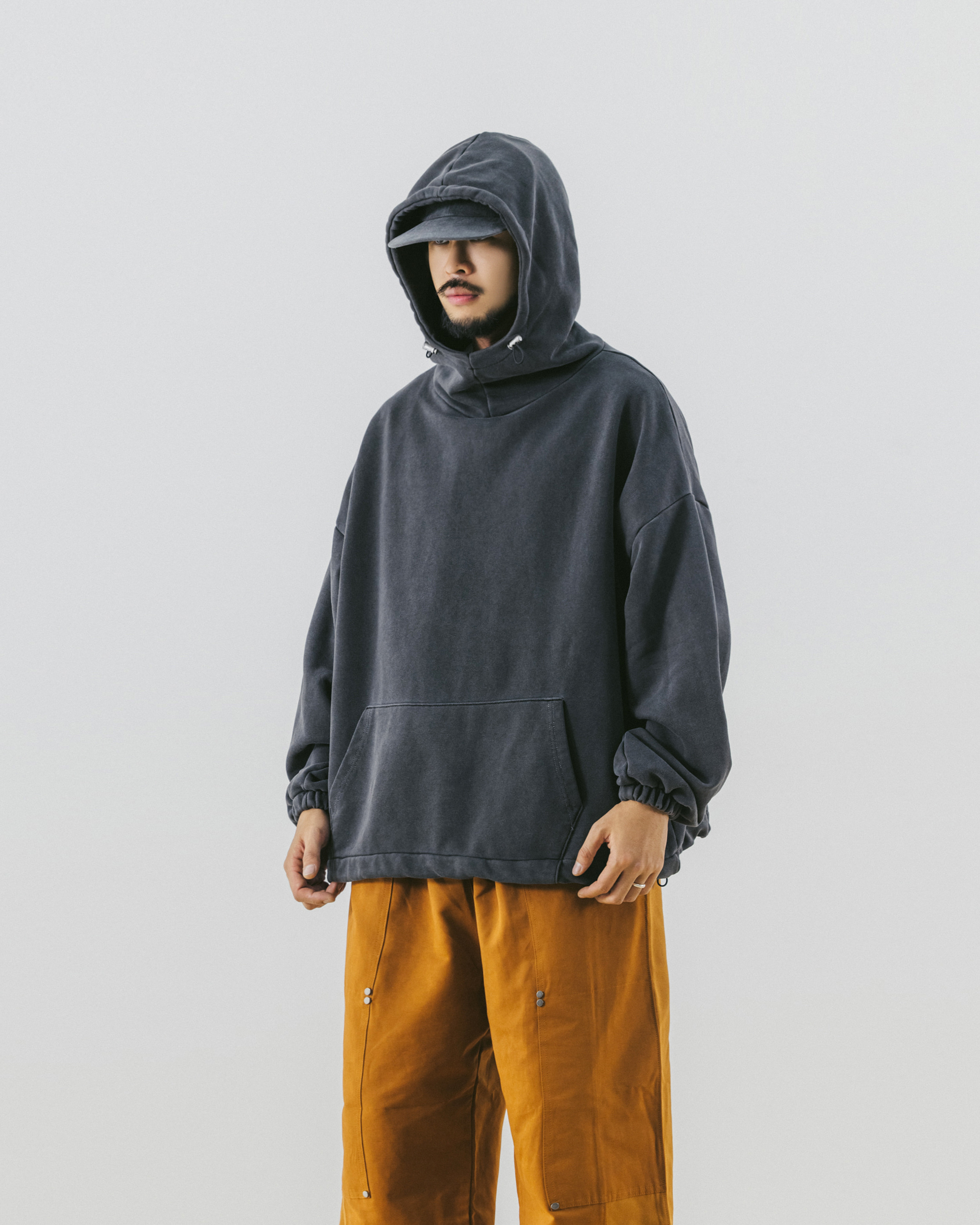 Pigment High Neck Hoodie - Charcoal