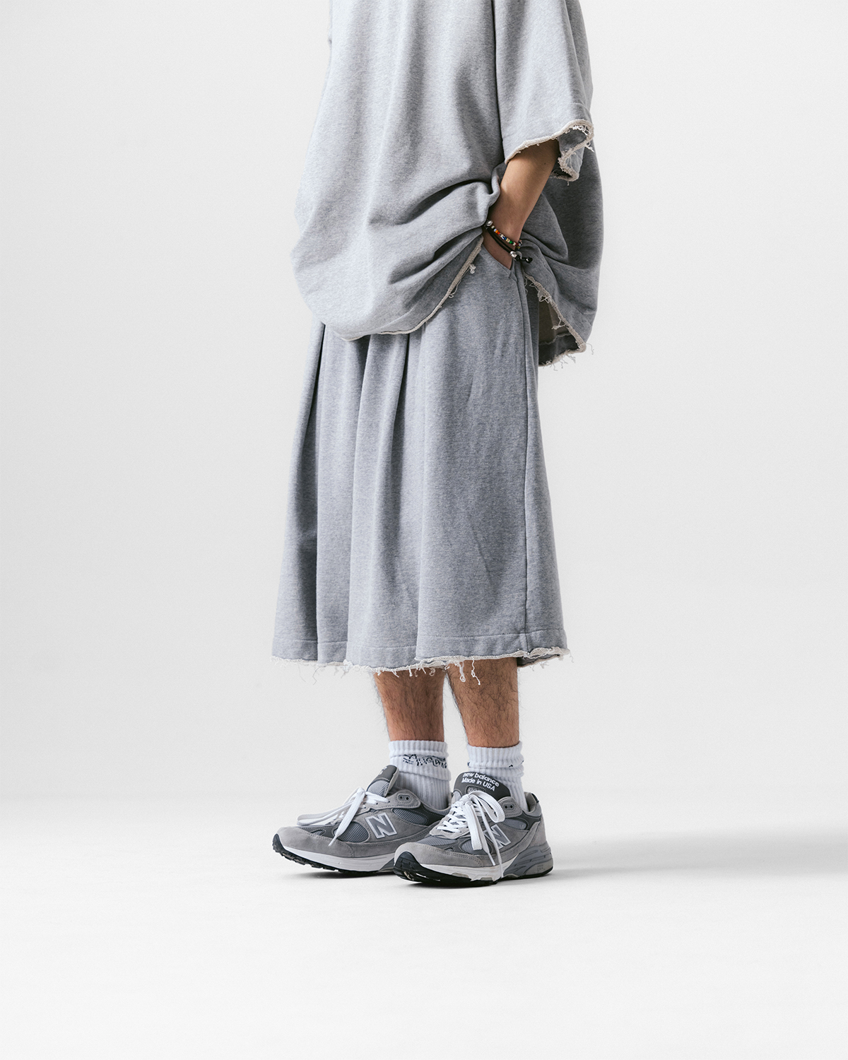 【期間限定】 Half Sweat Tuck Valley AG] Pants ANGLAN - Grey Melange - パンツ