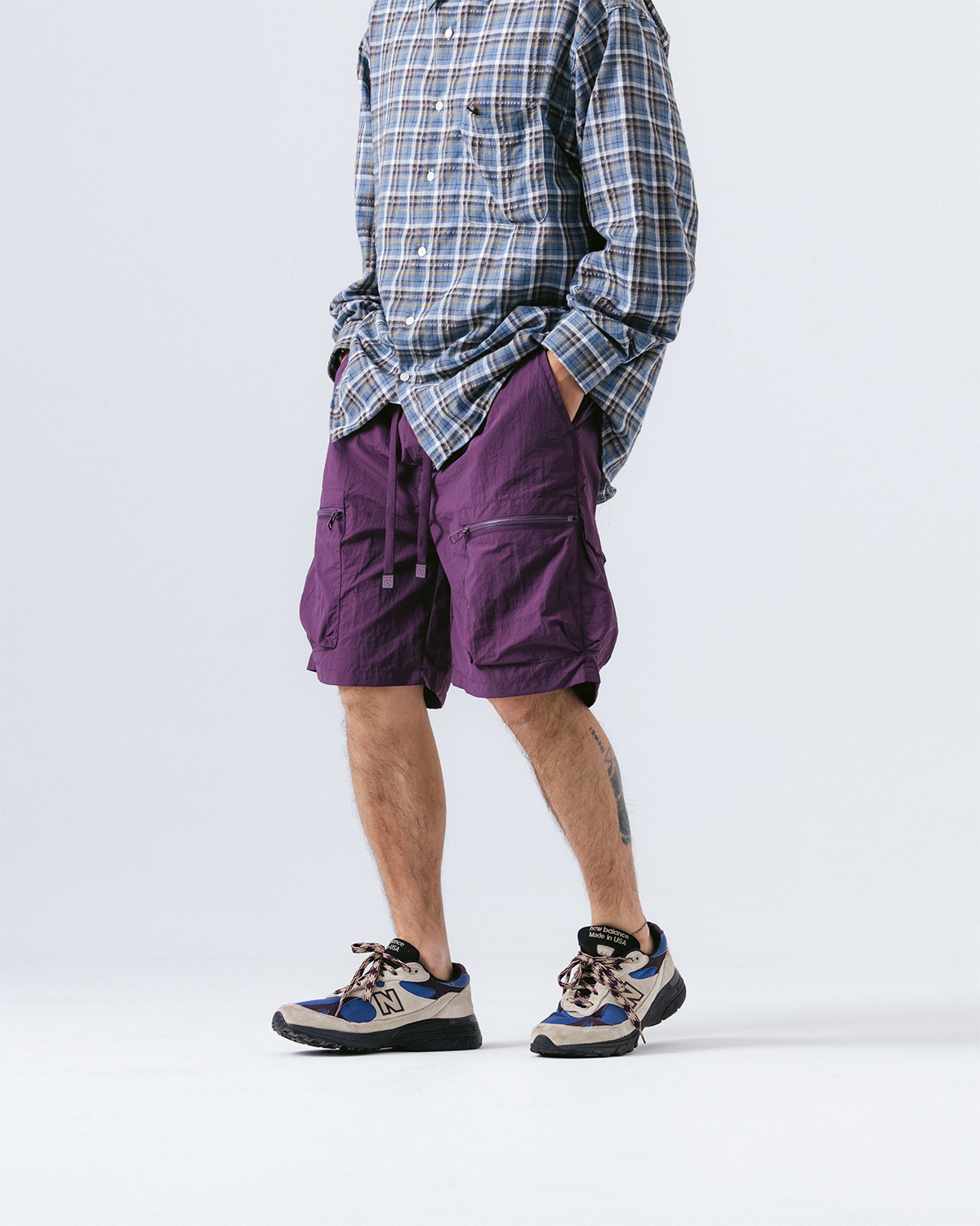 Nylon Zip Cargo Half Pants - Purple