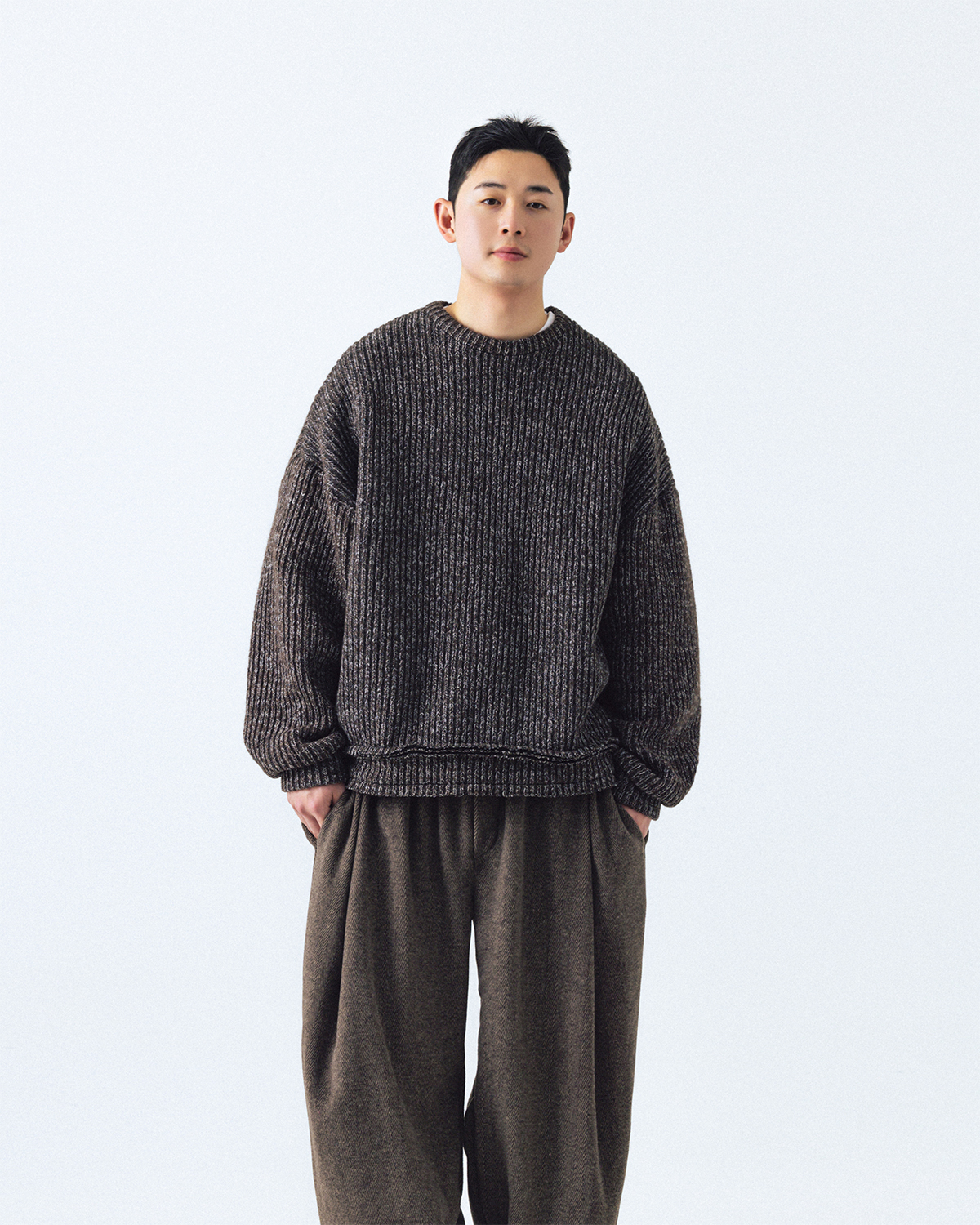 【ANGLAN】Cut-Off Two Tone Mixed Knit Cut-Off Two Tone Mixed Knit - Brown - ANGLAN