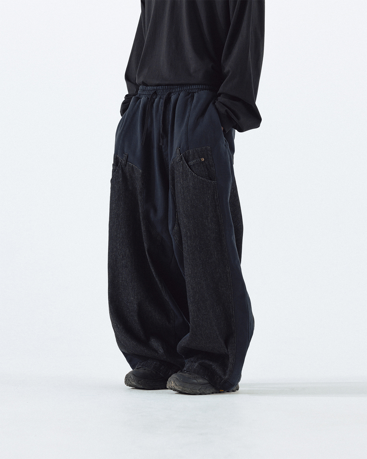 【ANGLAN】24FW★ [AG] Denim Double Sweat Balloon Pants AG] Denim Double Sweat Balloon Pants - Black - ANGLAN