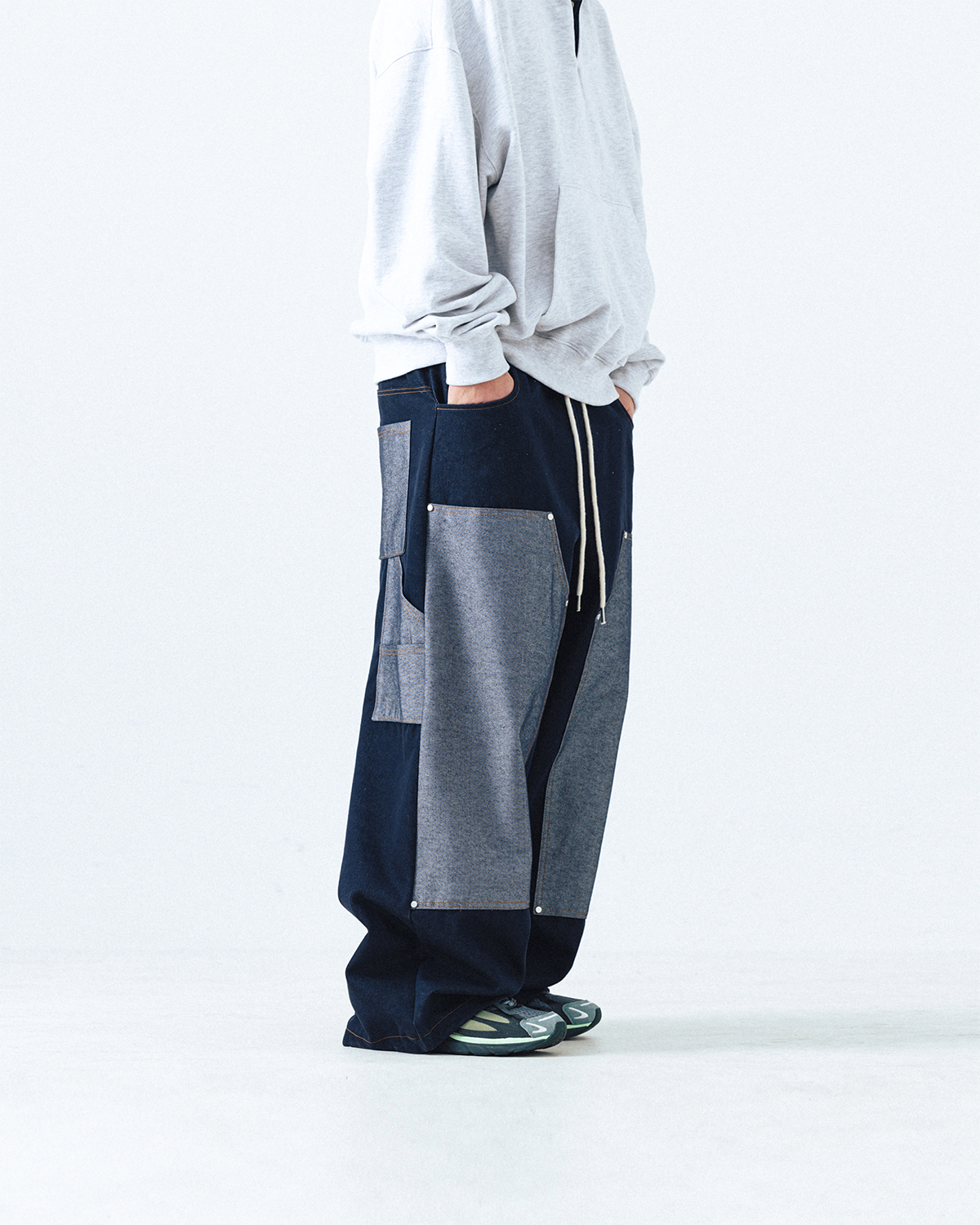 【ANGLAN】Reverse Double Knee Denim Pants Reverse Double Knee Denim Pants - Blue Denim - ANGLAN