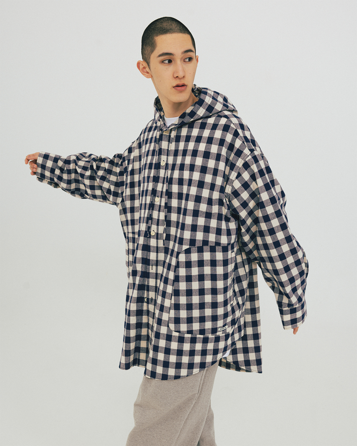【ANGLAN】25SS★ [AG] Huge Check Hoodie Shirt AG] Huge Check Hoodie Shirt - Red - ANGLAN