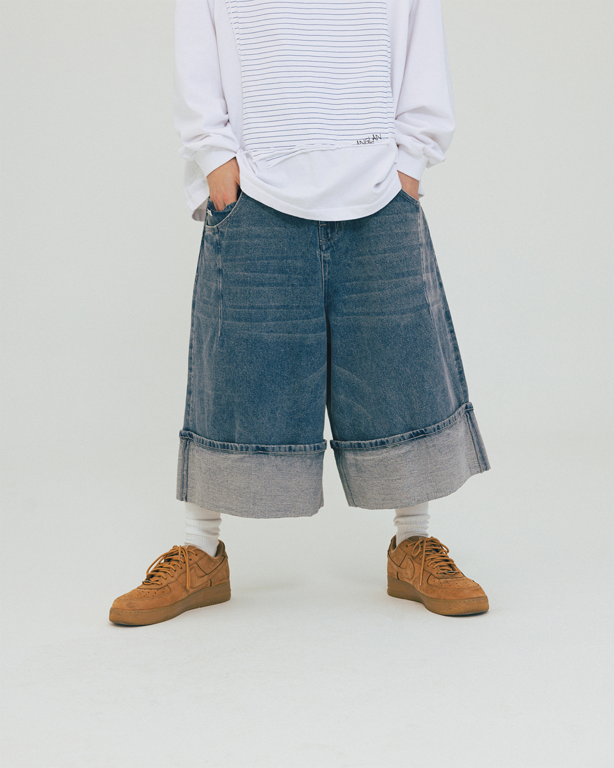 【ANGLAN】25SS★ [AG] Turn-up Selvedge Denim Half Pants ANGLAN】25SS☆ [AG] Turn-up Selvedge Denim Half Pants