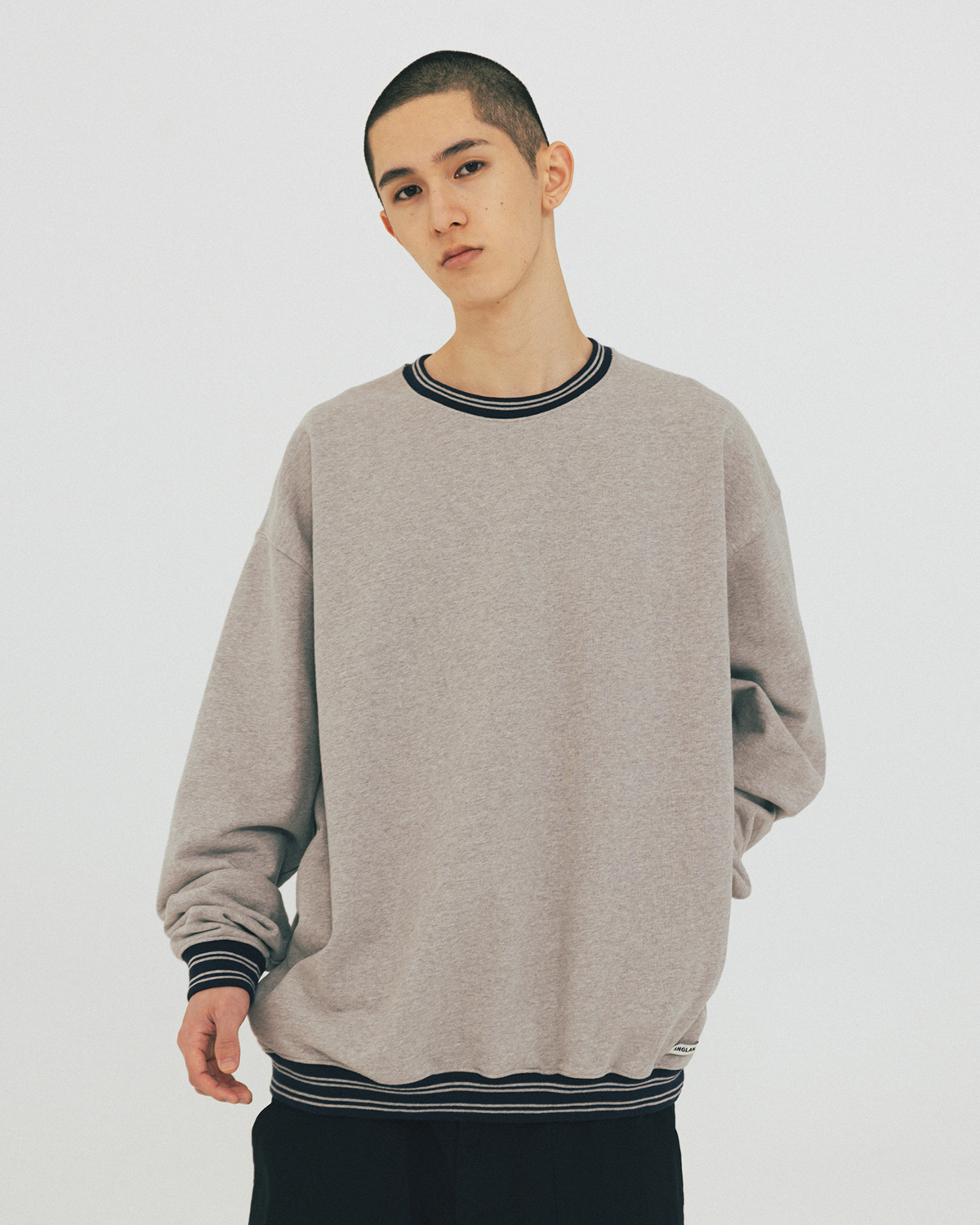 【ANGLAN】25SS★ [AG] Striped Rib Sweat Shirt AG] Striped Rib Sweat Shirt - Navy - ANGLAN