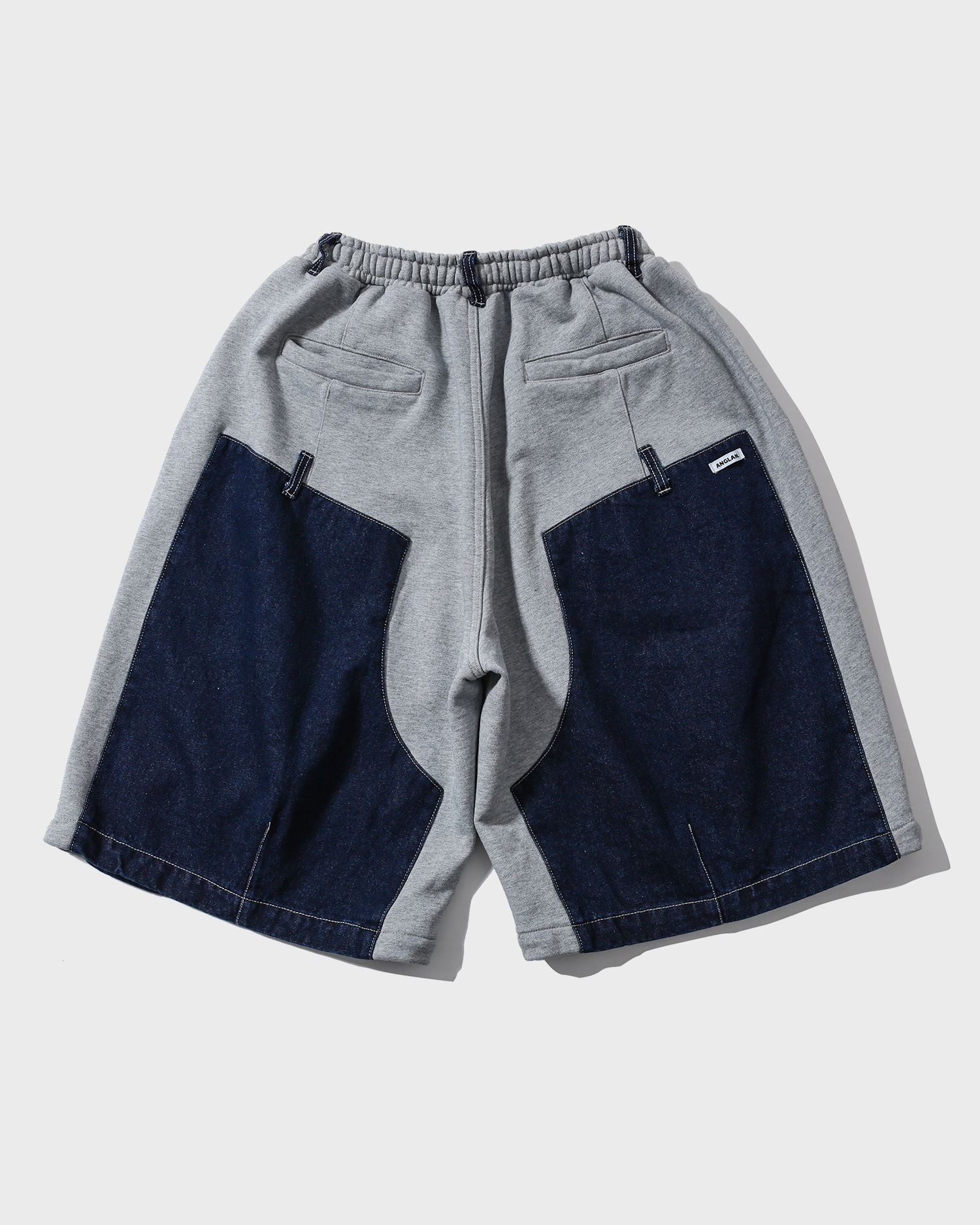 【ANGLAN】Denim Sweat Mixed Cargo Half Pants AG] Denim Double Sweat Half Pants - Blue - ANGLAN