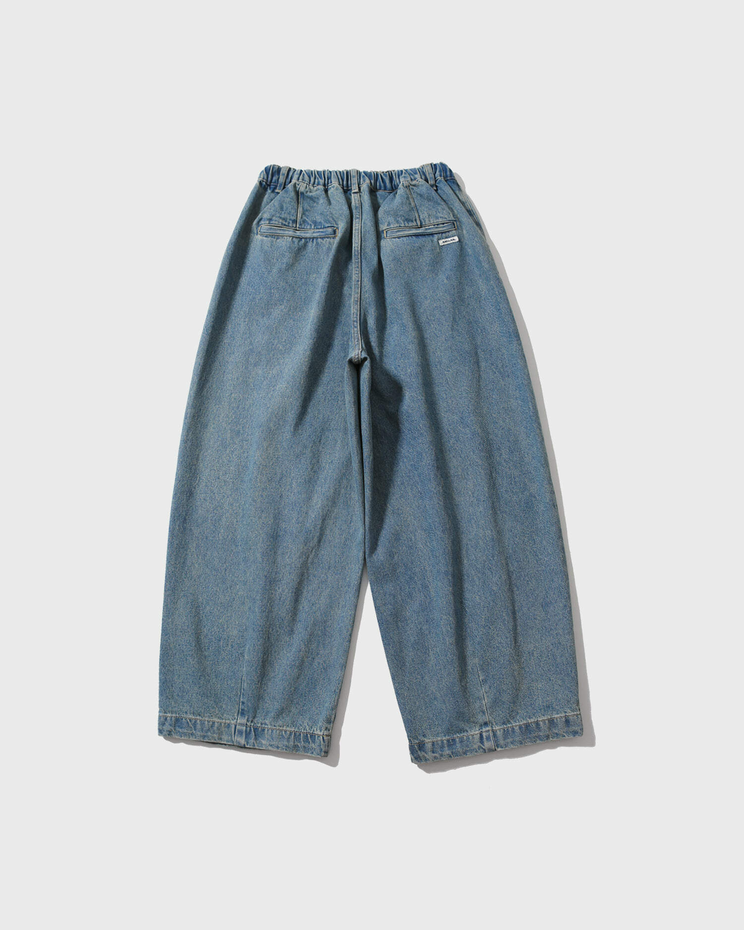Long Tuck Wing Balloon Denim Pants - Washed Blue - ANGLAN