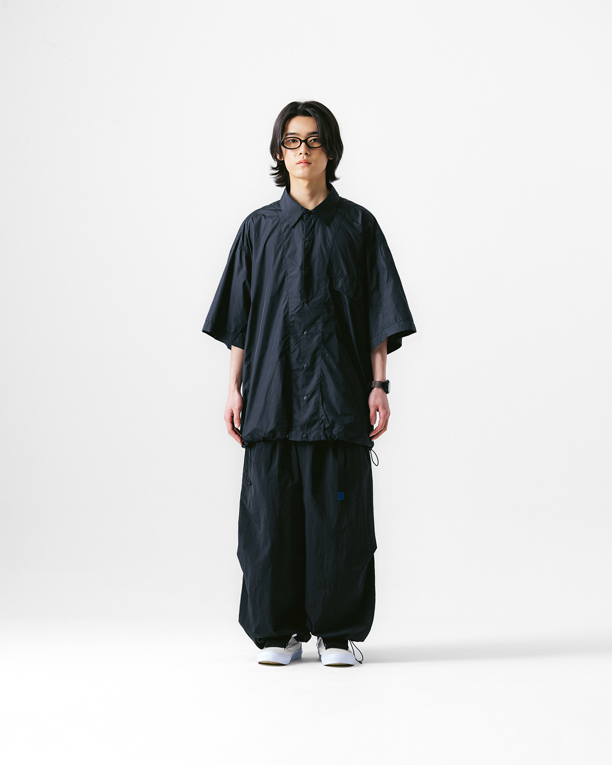 AG] Nylon Tuck Belt String Balloon Pants - Black - ANGLAN