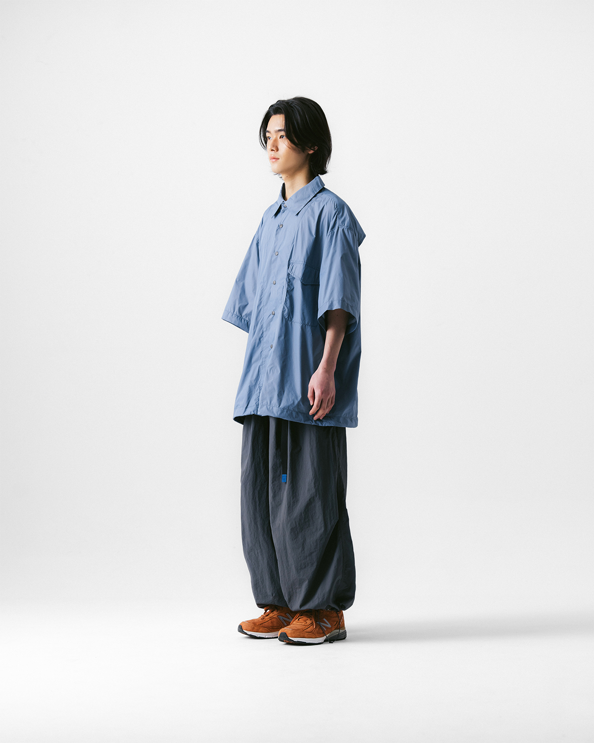AG] Nylon Tuck Belt String Balloon Pants - Grey - ANGLAN