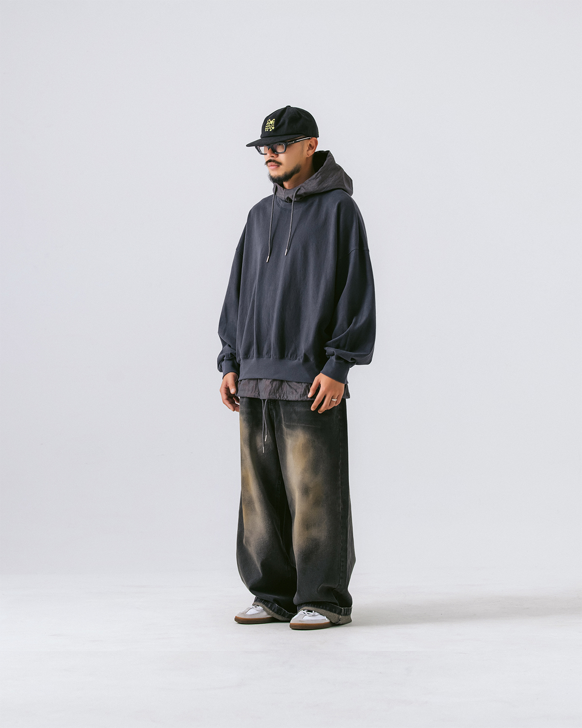 Dirty Washed Denim wide Pants - Black Denim - ANGLAN