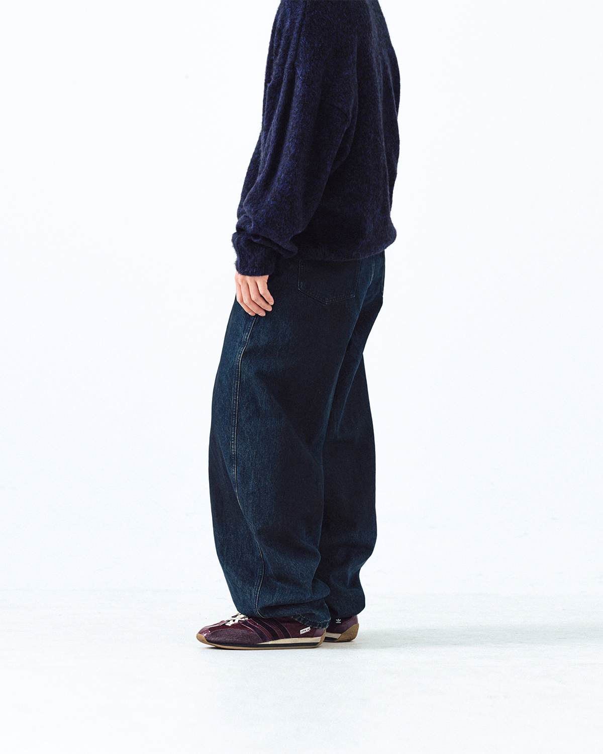 【ANGLAN】Oil Washed Curved Denim Pants Oil Washed Curved Denim Pants - Blue Denim - ANGLAN