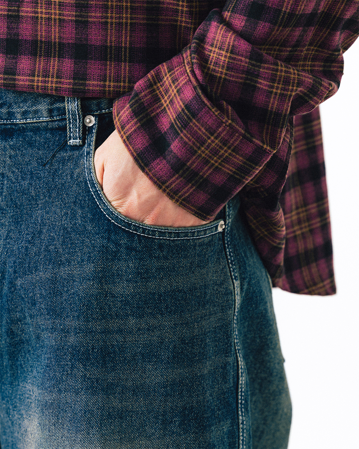 【ANGLAN】Curved Wide Denim Pants Curved Wide Denim Pants - Blue - ANGLAN