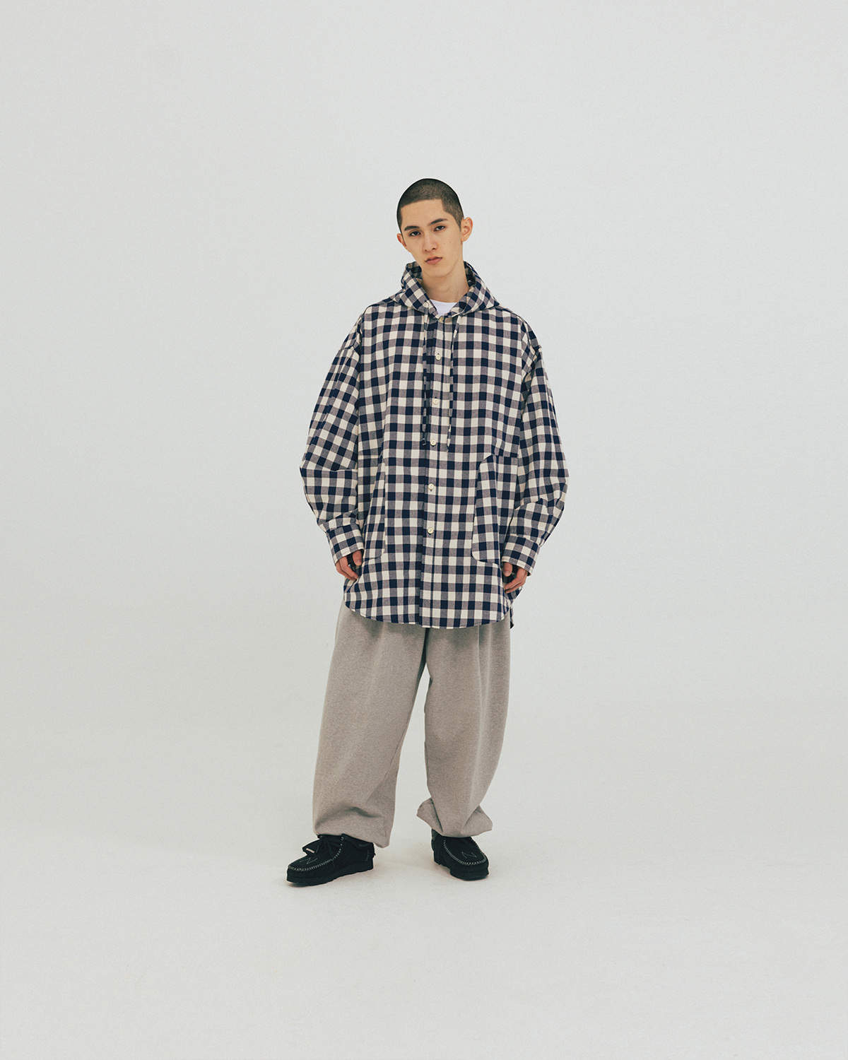 【ANGLAN】25SS★ [AG] Huge Check Hoodie Shirt AG] Huge Check Hoodie Shirt - Red - ANGLAN