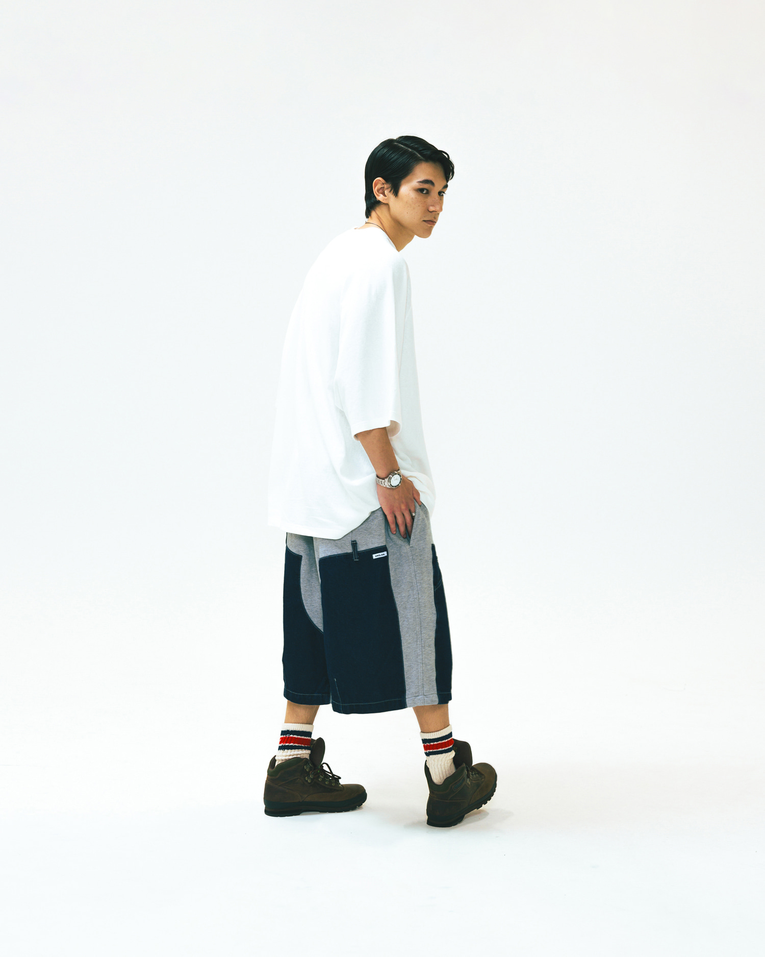 【ANGLAN】Denim Sweat Mixed Cargo Half Pants Half Pants - ANGLAN