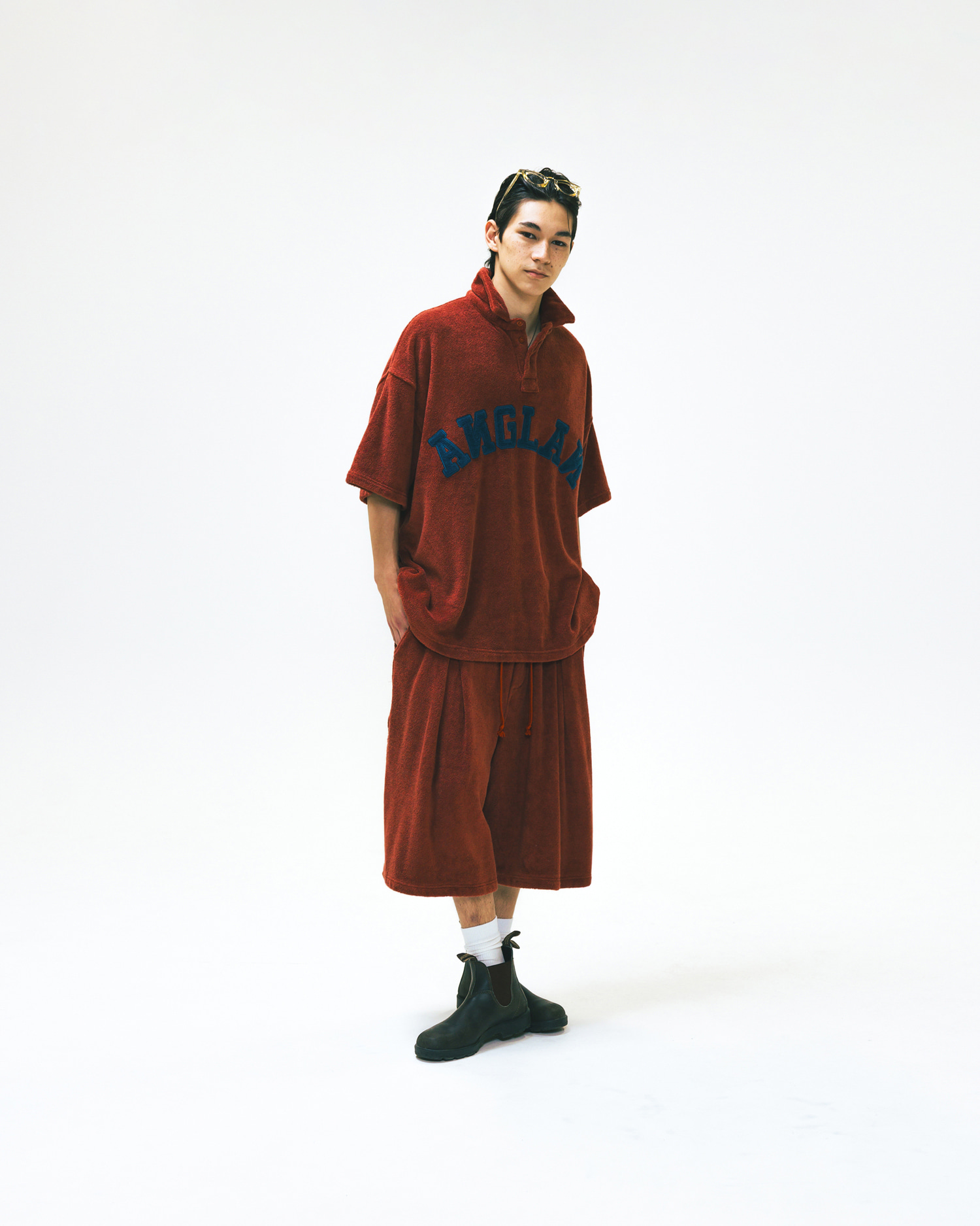 【ANGLAN】25SS★ [AG] Valley Tuck Terry Half Pants AG] Valley Tuck Terry Half Pants - Brick - ANGLAN