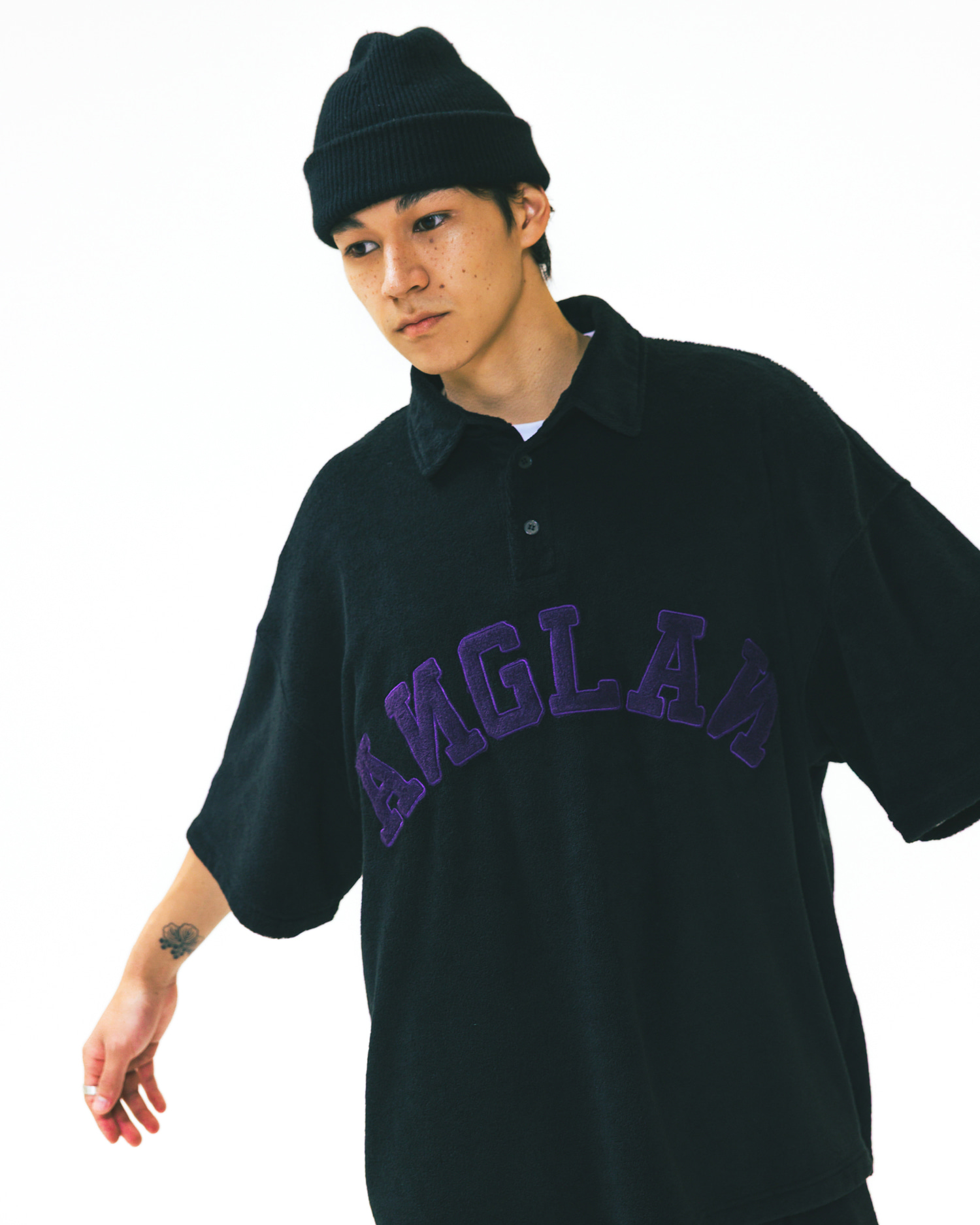 【ANGLAN】25SS★ [AG] Applique Terry Polo Shirt AG] Applique Terry Polo Shirt - Black - ANGLAN