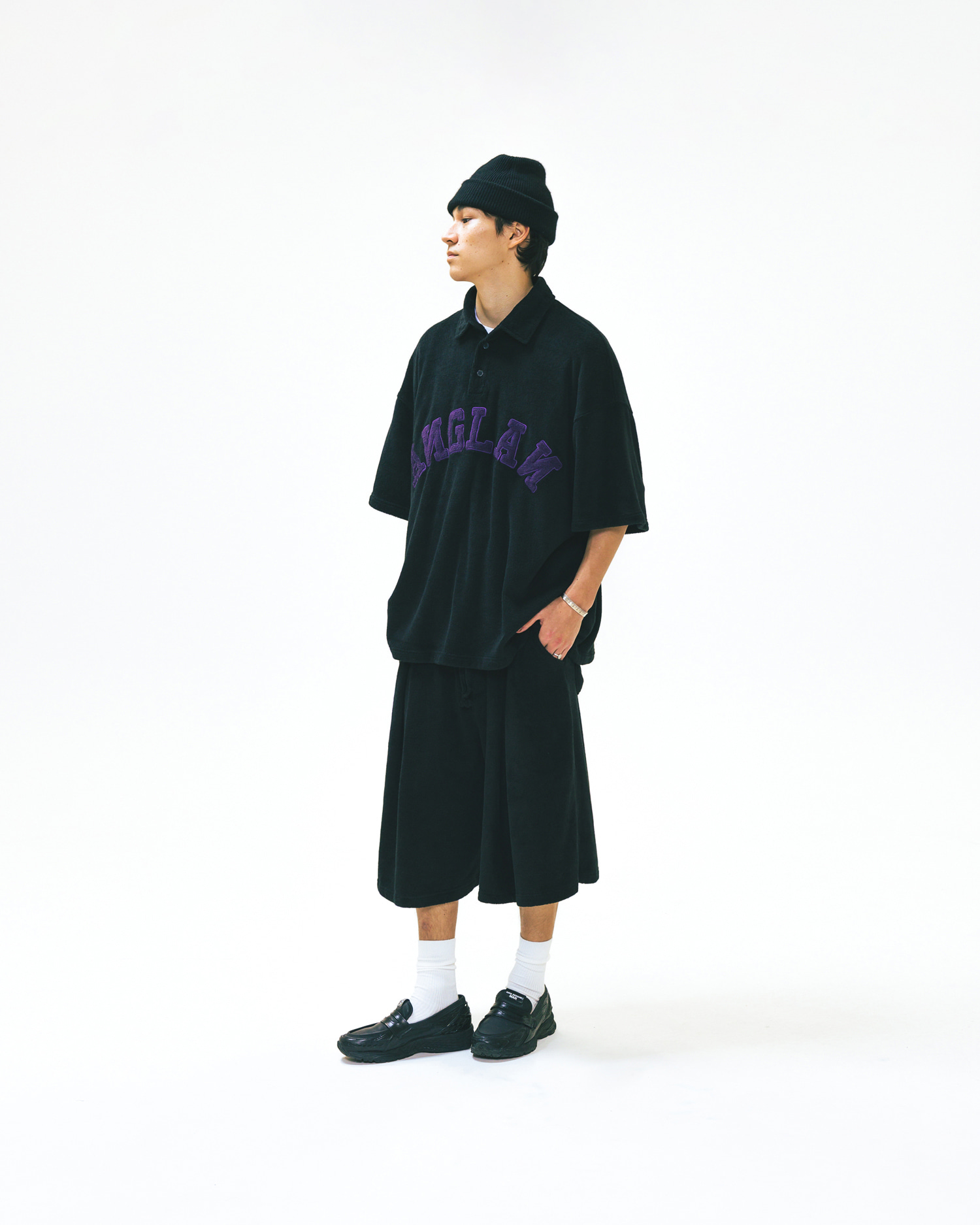 【ANGLAN】25SS★ [AG] Applique Terry Polo Shirt AG] Applique Terry Polo Shirt - Black - ANGLAN