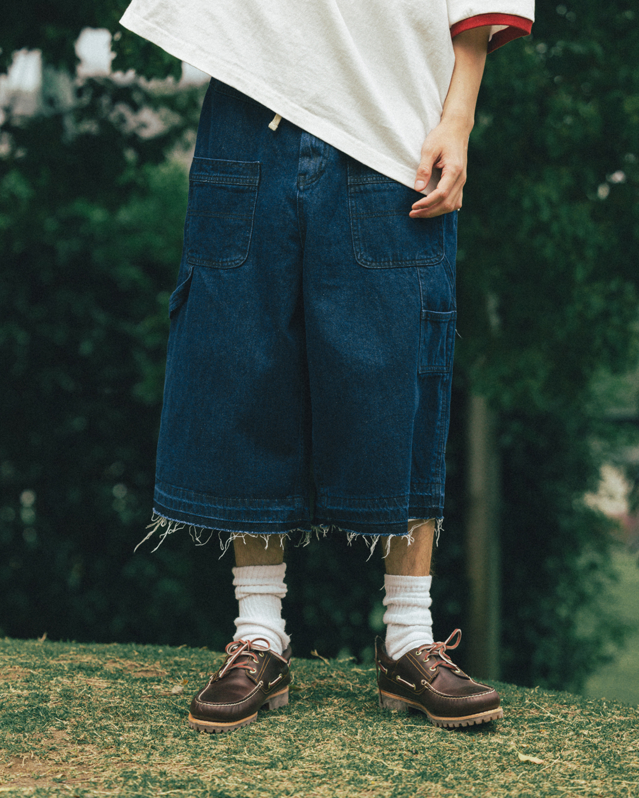 AG] Reverse Double Knee Half Pants - Dark Blue - ANGLAN