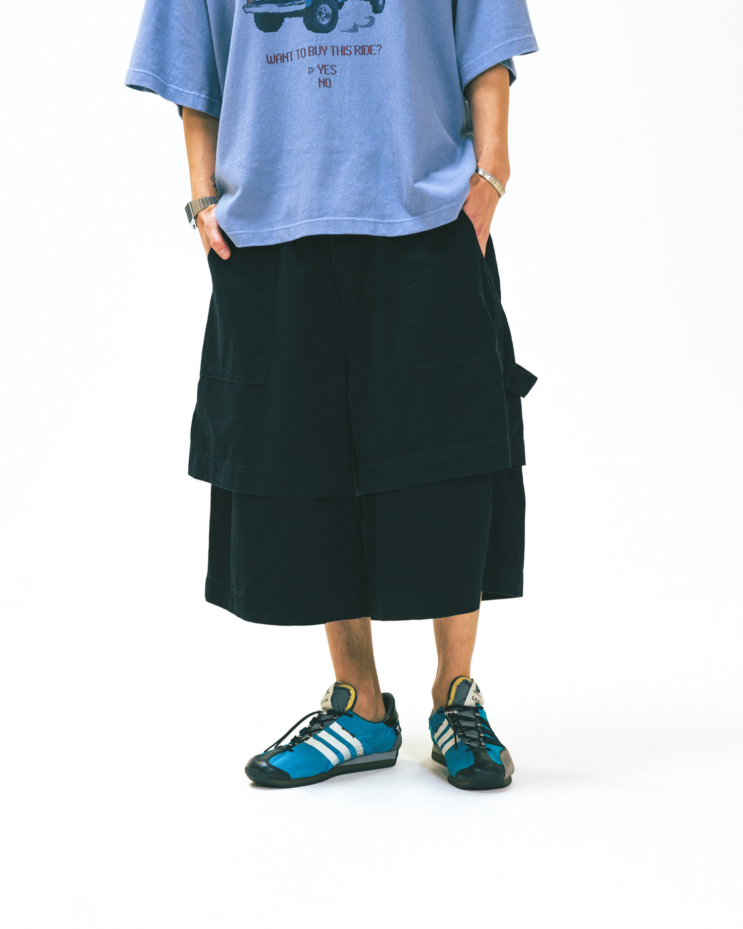 【ANGLAN】25SS★ [AG] Layered Half Fatigue Half Pants AG] Layered Half Fatigue Half Pants - Black - ANGLAN