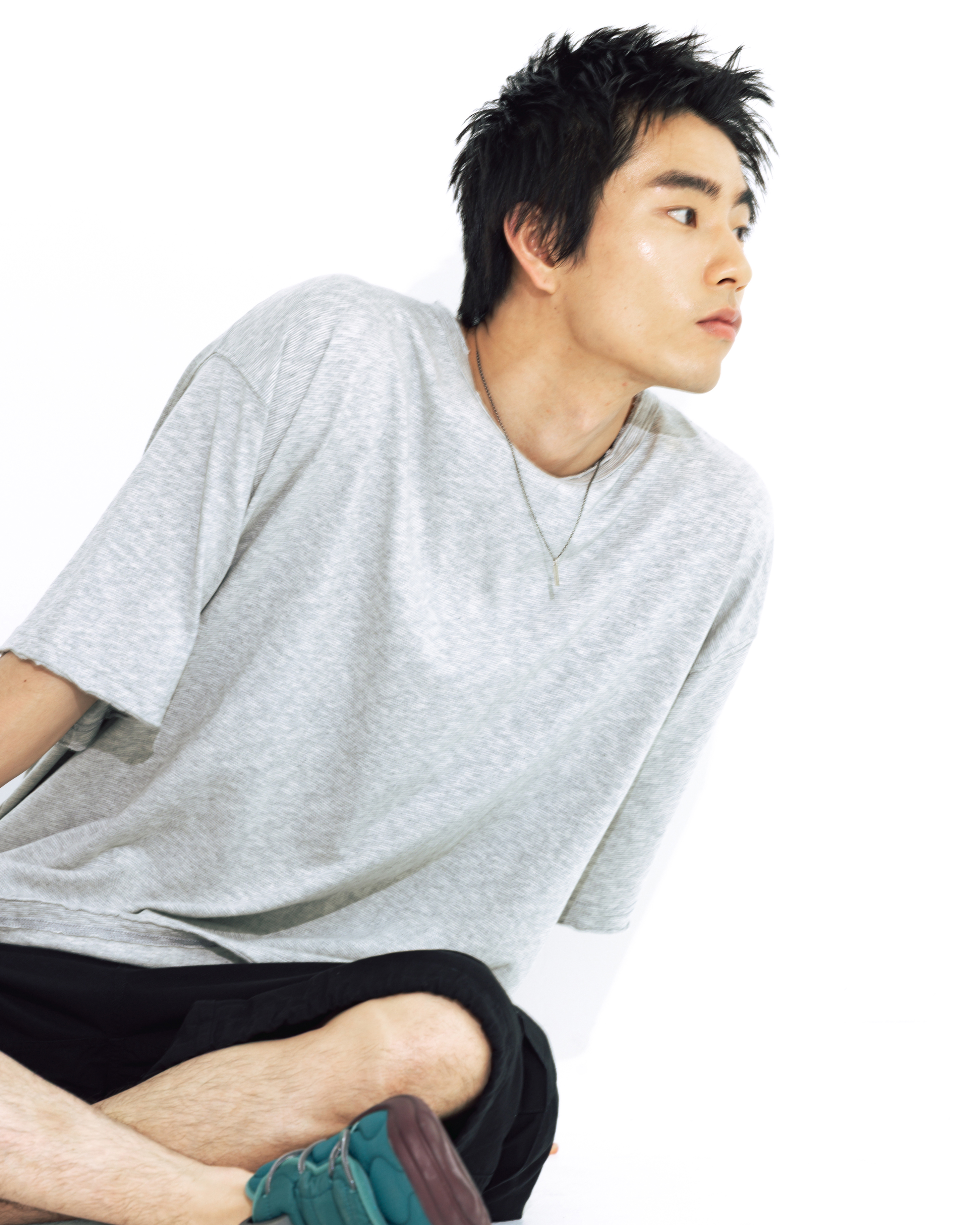 【ANGLAN】25SS★ [AG] Cut off Half Tee AG] Cut off Half Tee - Melange Grey - ANGLAN