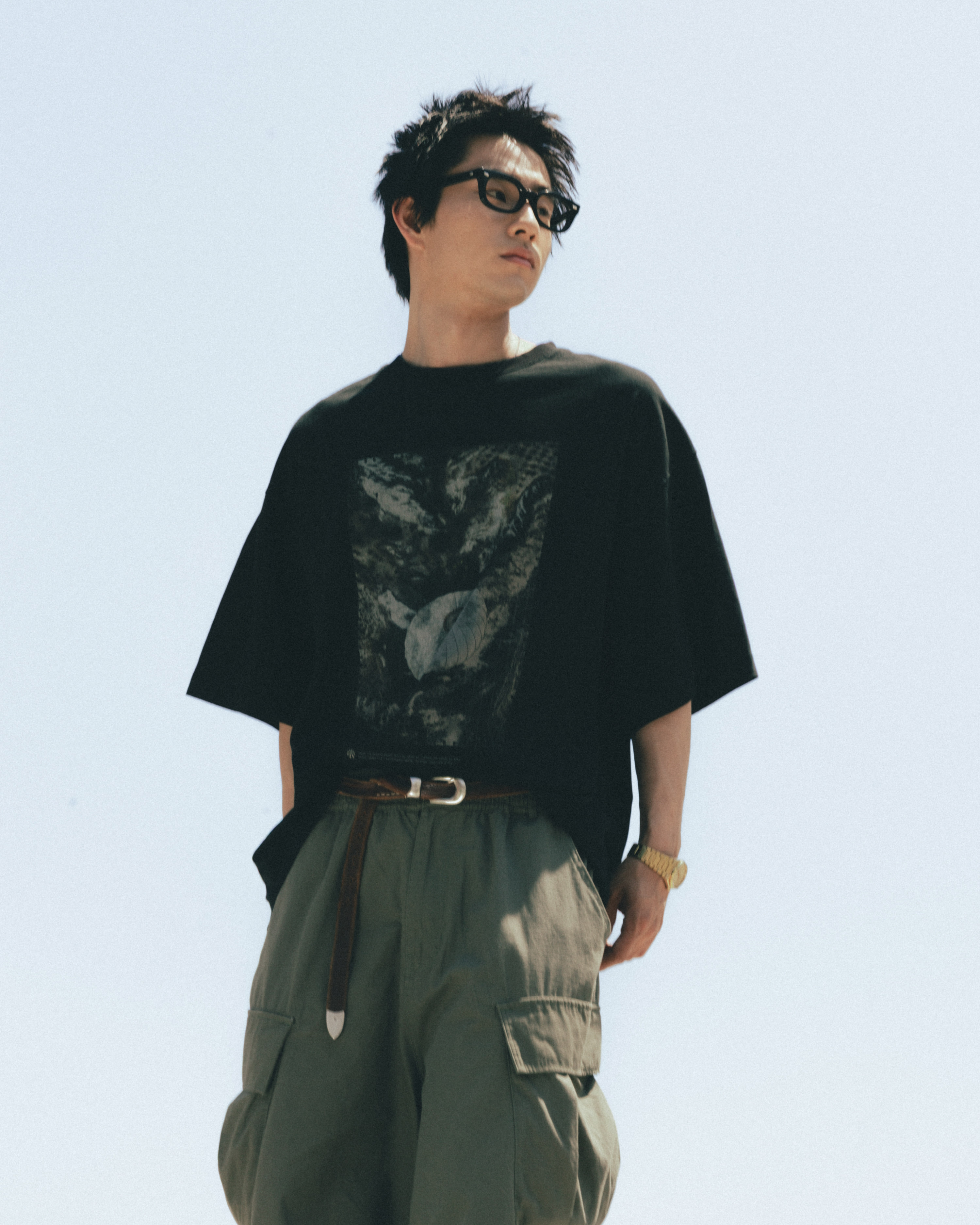 【ANGLAN】25SS★ [AG] Satellite Photo Graphic Half Tee AG] Satellite Photo Graphic Half Tee - Black - ANGLAN