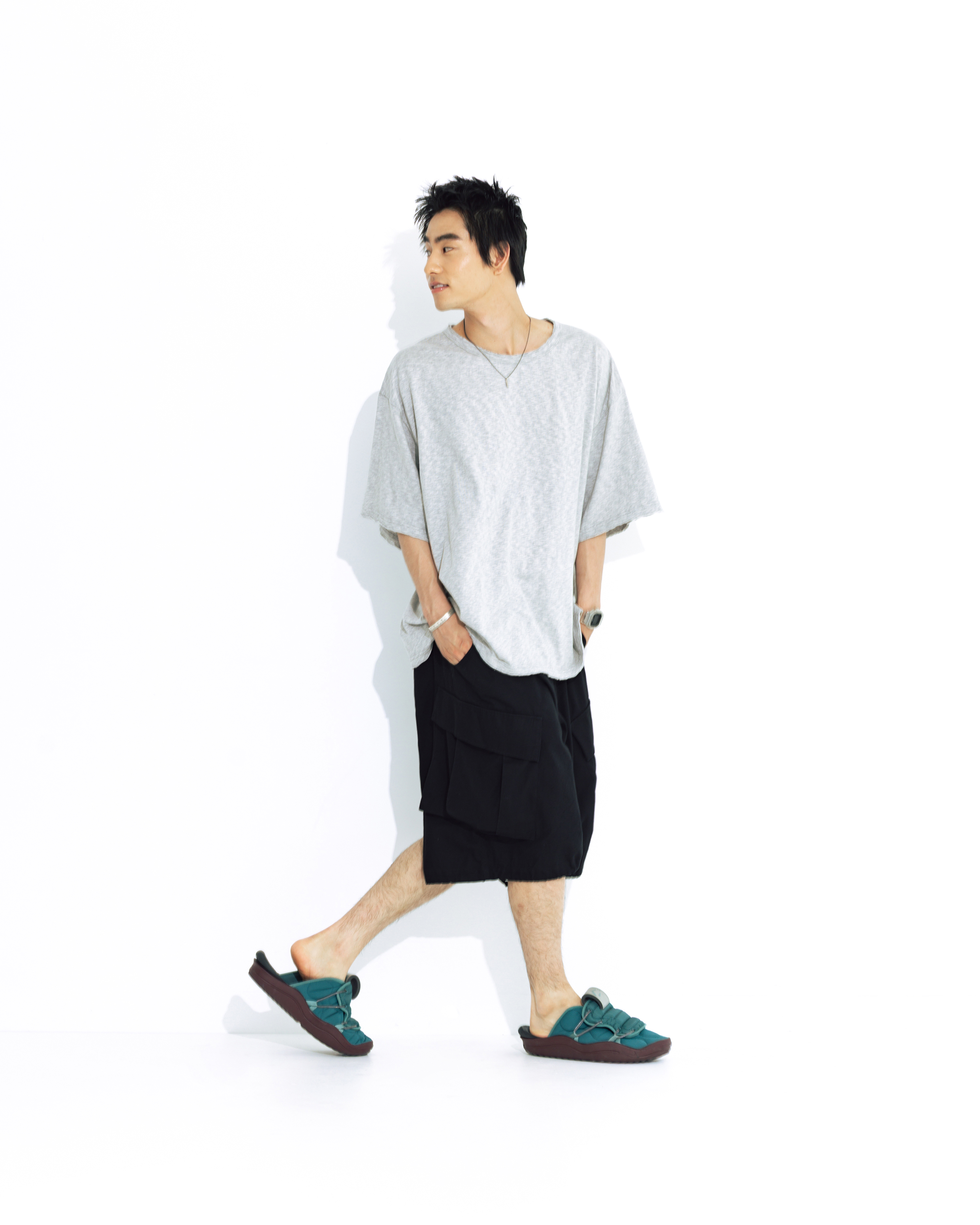 AG] Cut off Half Tee - Melange Grey - ANGLAN