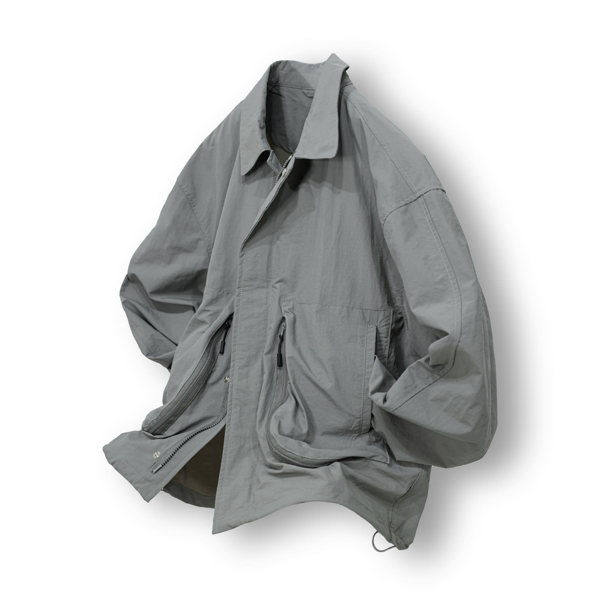 Two-way Solid Pocket Nylon Jacket - Khaki