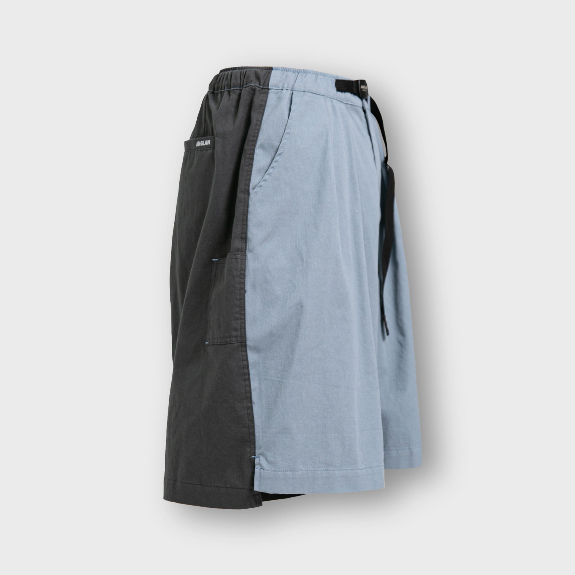 [AG] Arrange Belt Wide Trim Half Pants - Blue &amp; Grey