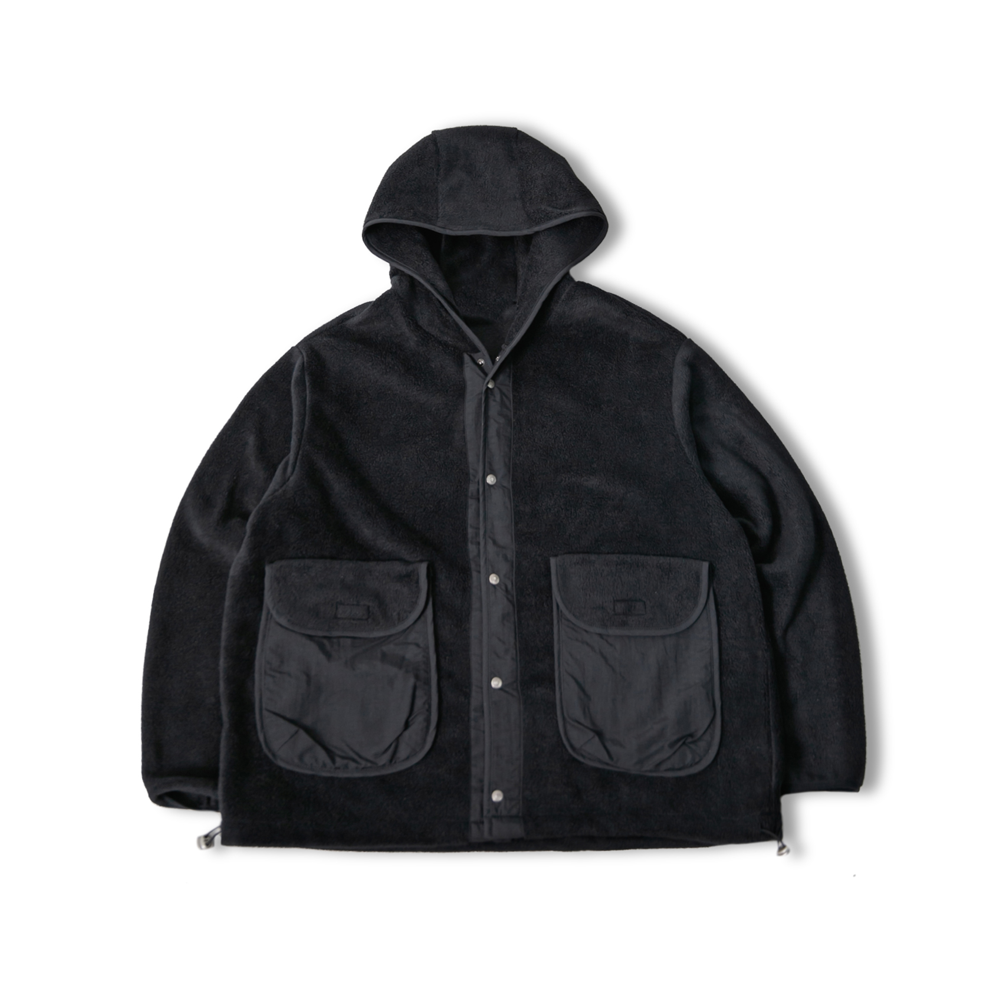 Two Pocket Fleece Hoodie Jacket - Black
