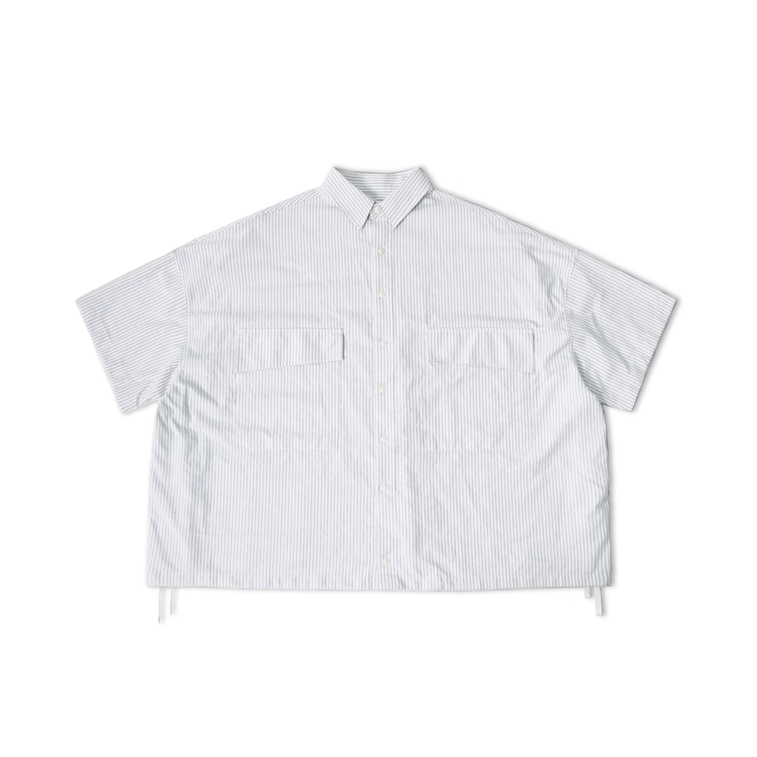 Stripe Two Pocket Half Shirt - Grey