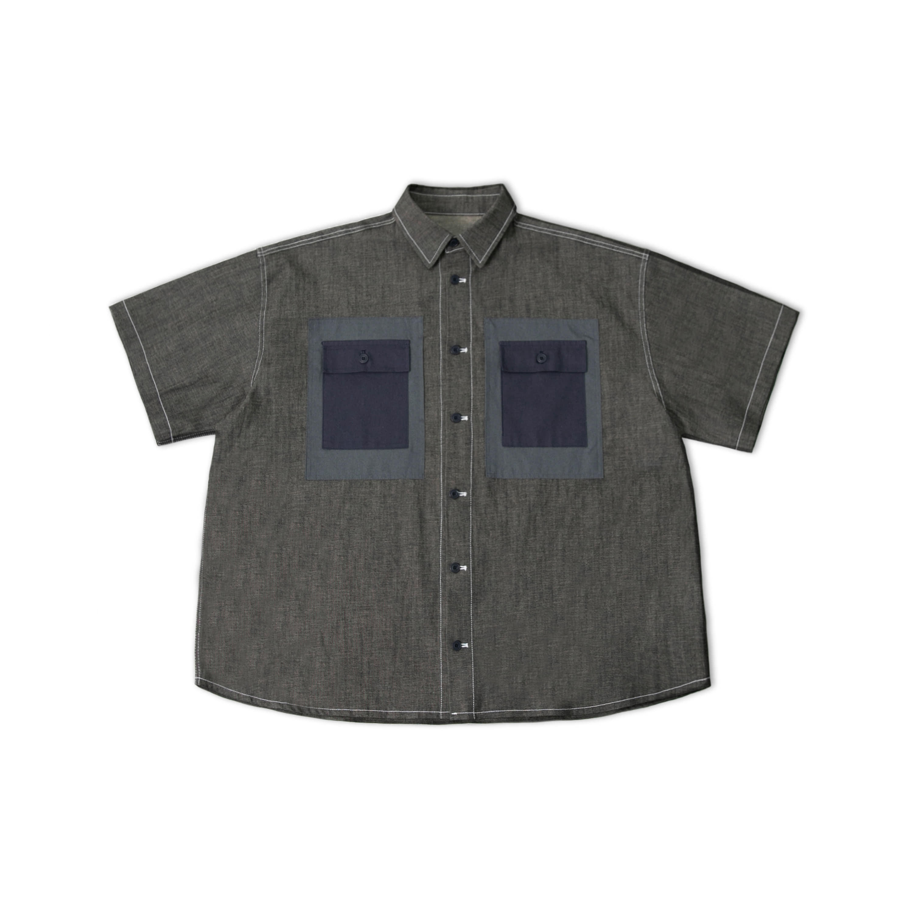 Chambray Two Pocket Half Shirt - Grey