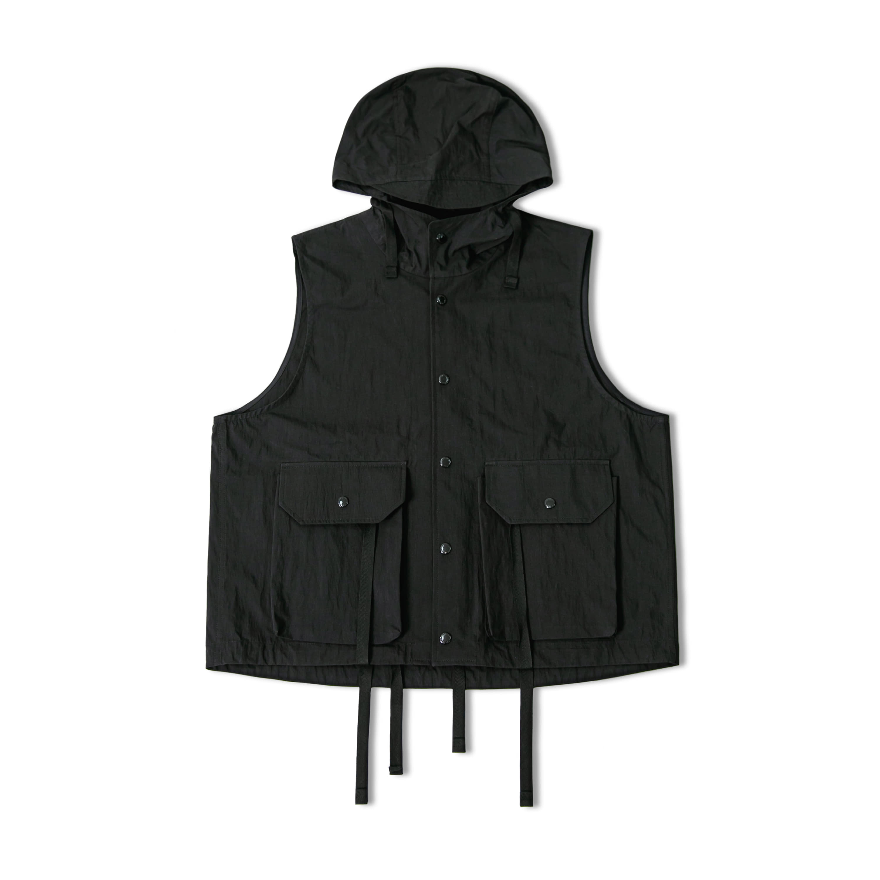 Nylon Cargo Strap Hoodie Vest - Black