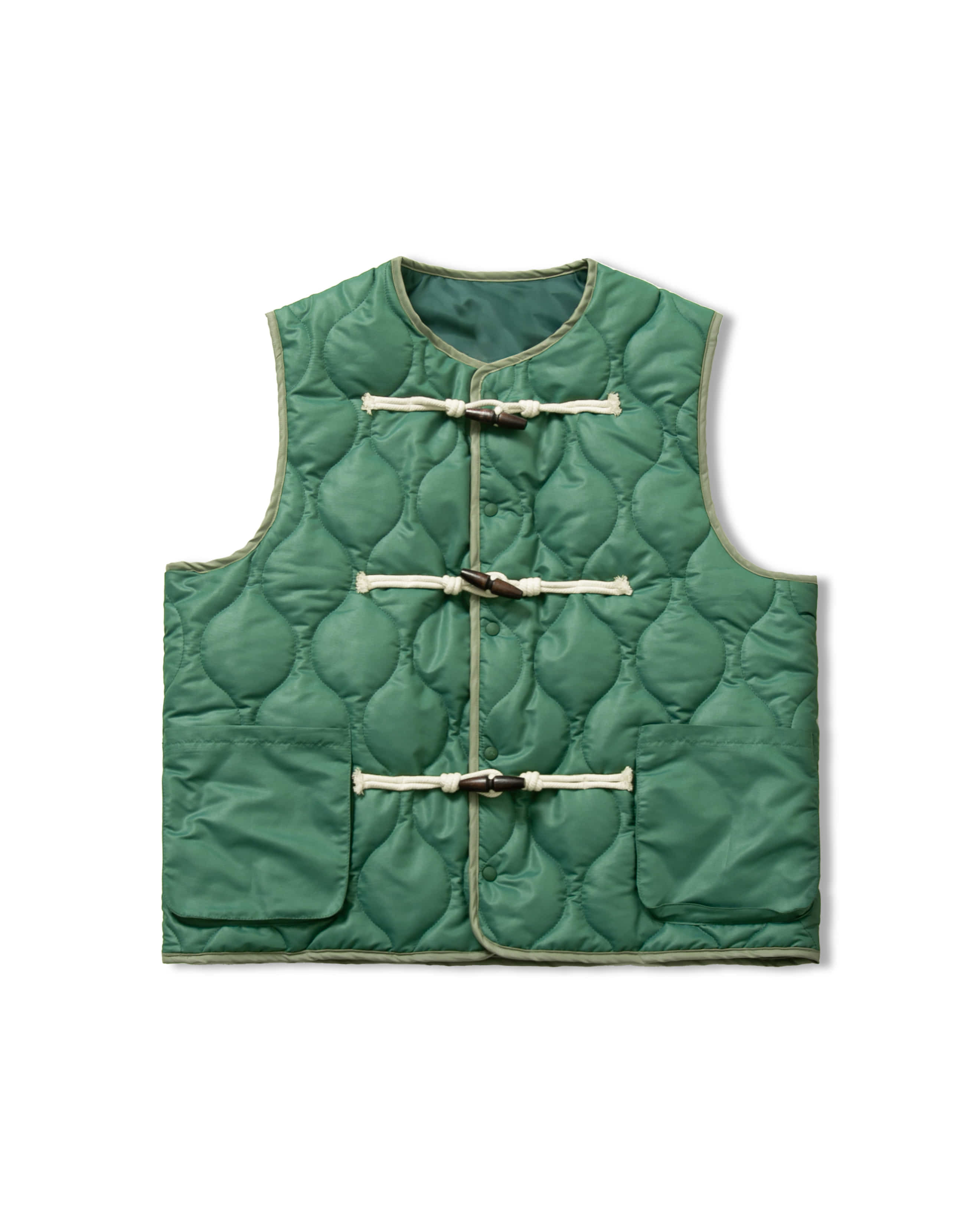 Quiliting Toggle Padded Vest - Green